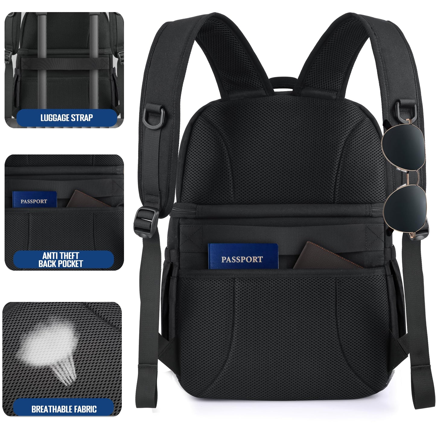 MOZETO Lunch Cooler Backpack Double Deck Lunch Box Backpack Insulated Leakproof Compartments Coolers Bag for Beach Travel Picnic Lunch Hiking BBQ Camping