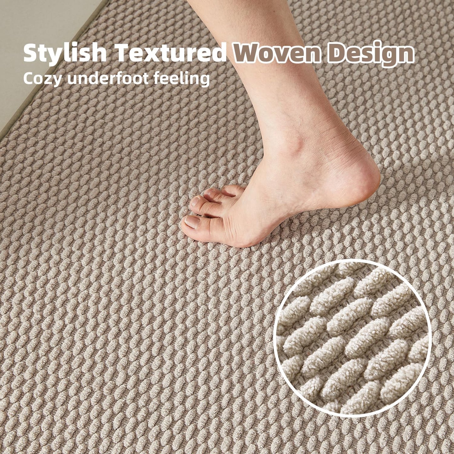 TYUU Bathroom Rugs Non Slip Washable, Super Absorbent Thin Bath Mat Quick Dry Low Pile Bathroom Rug, Beige 24"x36"
