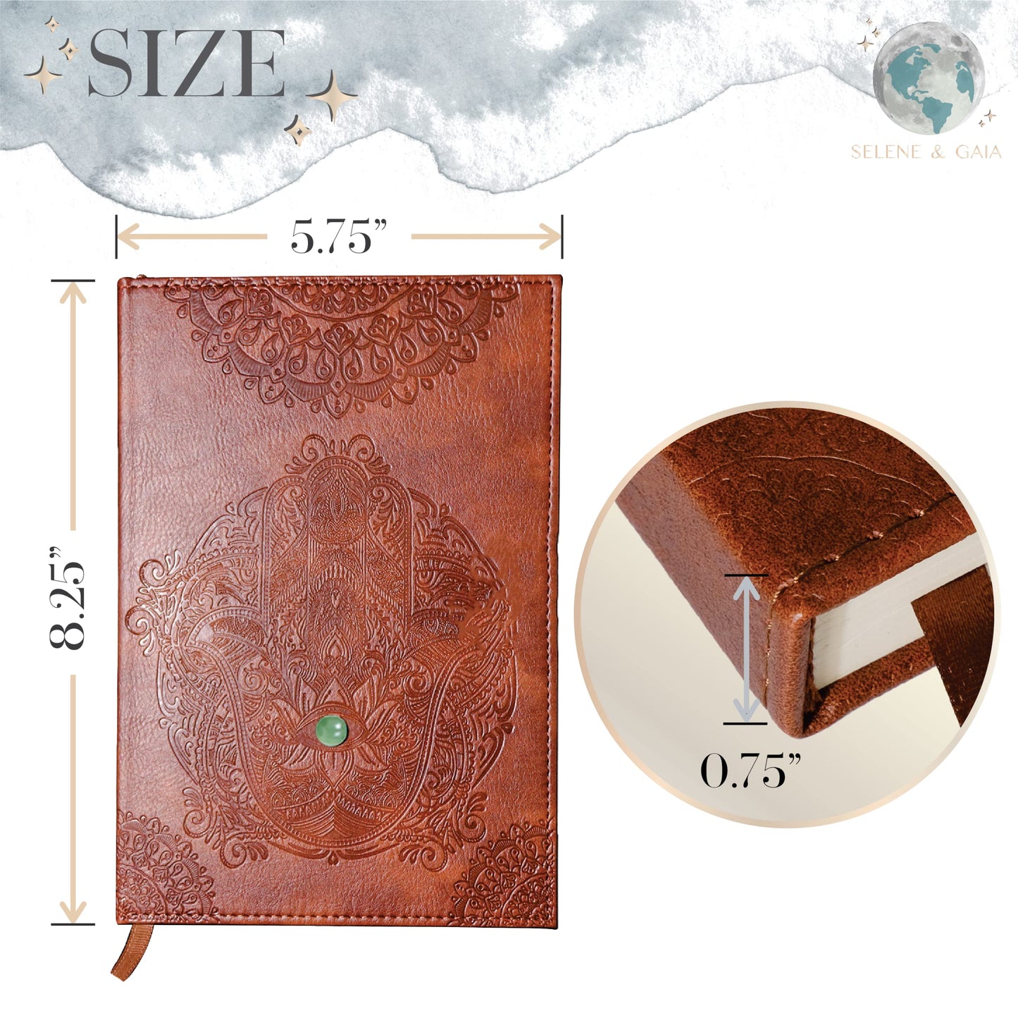 Brown Notebook and Tiger’s Eye Crystal Pen Gift Set for Men or Women, Vegan Faux Leather Journal, Hamsa Hand Evil Eye Protection Spiritual Gifts (Brown Notebook & Tiger's Eye Pen Set)