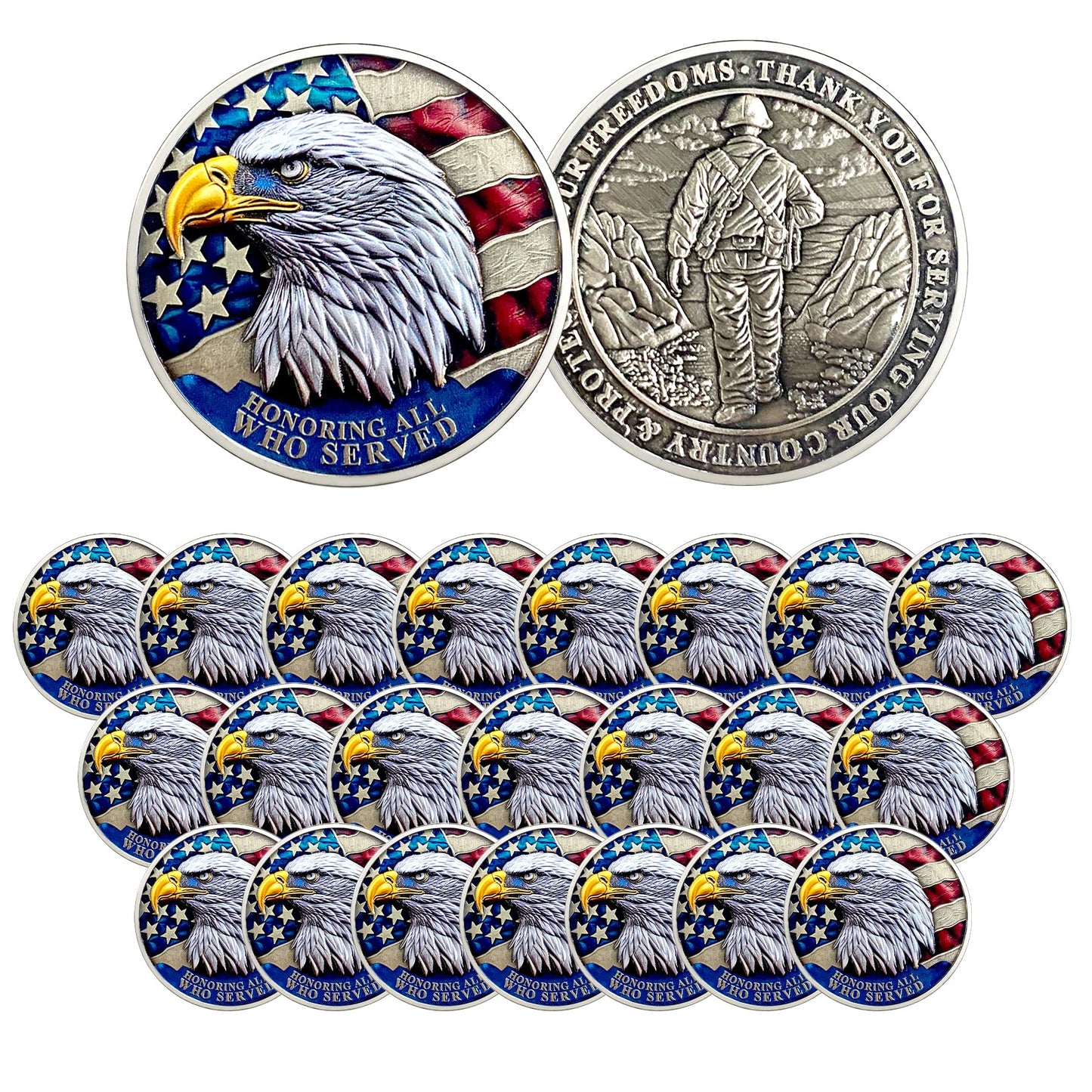 ASmileIndeep Military Challenge Coins - 24 Pcs Veteran Challenge Coin Thank You for Your Service Military Coins Veteran Bulk Military Appreciation Coin Veterans Day Gifts