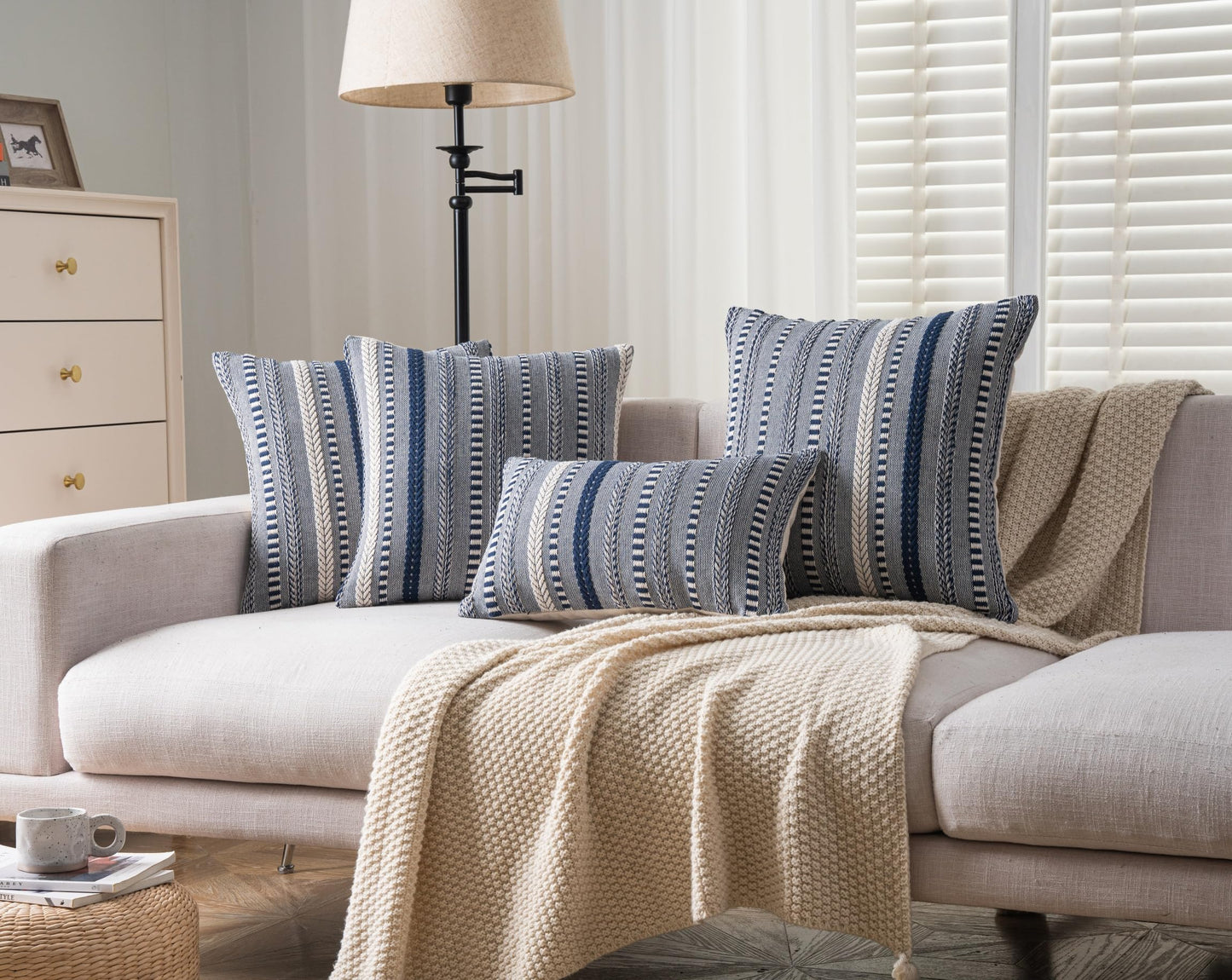 Cethom Boho Throw Pillow Covers 18x18 Inch Set of 2, Farmhouse Decorative Couch Pillow Cases, Navy Blue Accent Pillows of Bed, Sofa Bedroom Living Room Home Decor Cushion Cover