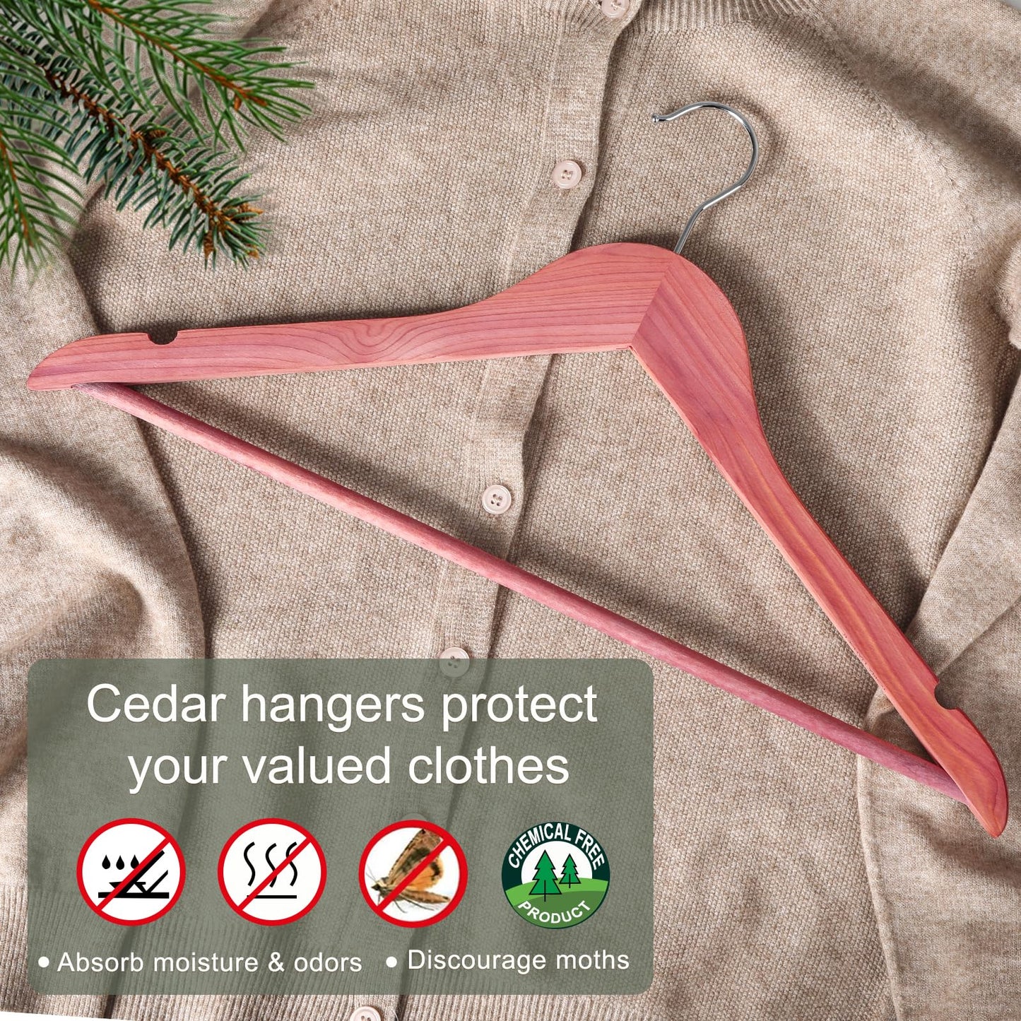 TOPIA HANGER American Red Cedar Wooden Hangers 30 Pack, Clothes Hangers for Closet, Wood Suit Hangers with Smooth Cut Notches, 360°Flexible Hook, Non-Slip Pants Bar(Natural)-CT07C30