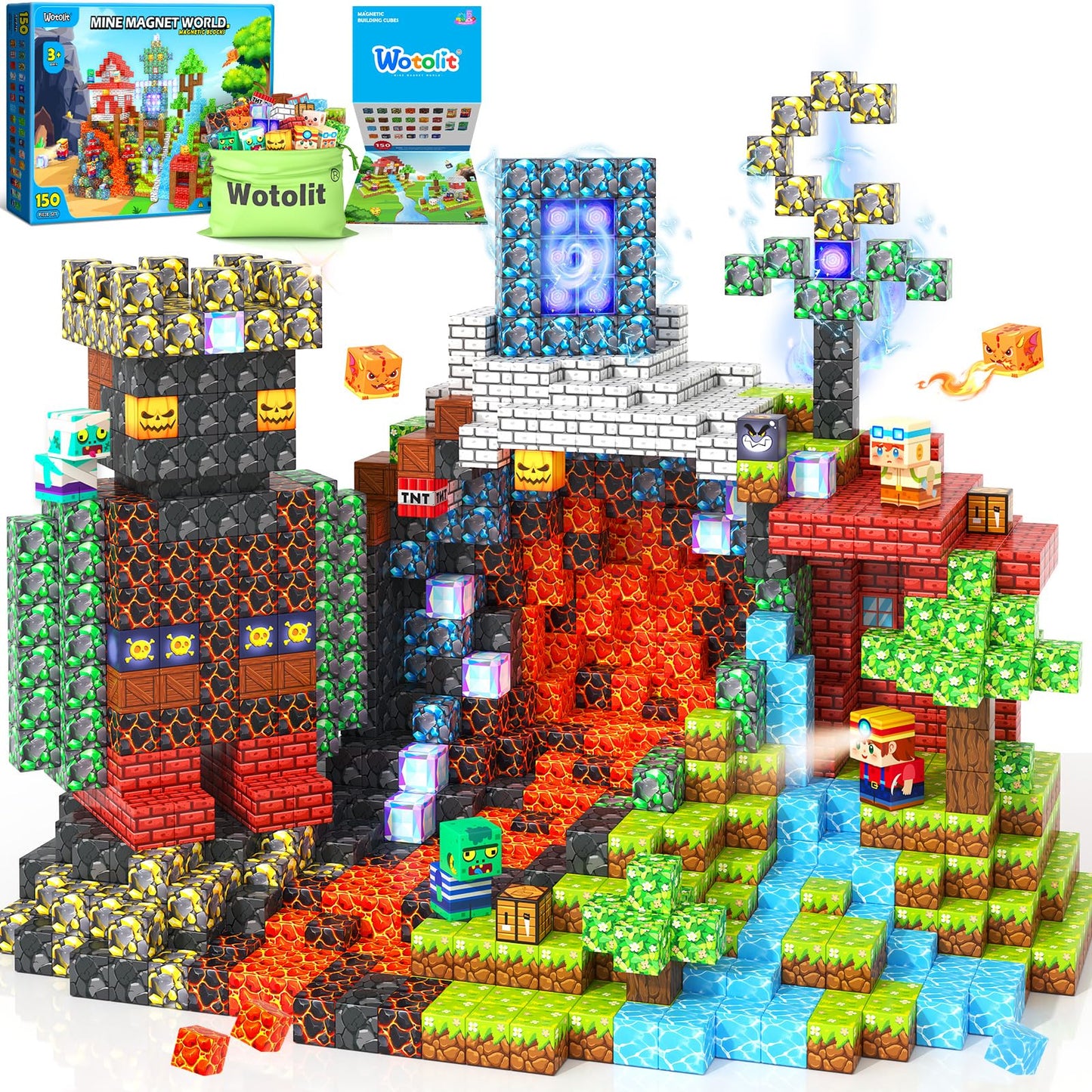 Magnetic Blocks Toys, Build Mine Magnet World Set, Magnetic Tiles Building for Boys & Girls Age 4-8 5-7, STEM Montessori Sensory Toys for Toddlers Kids Gifts