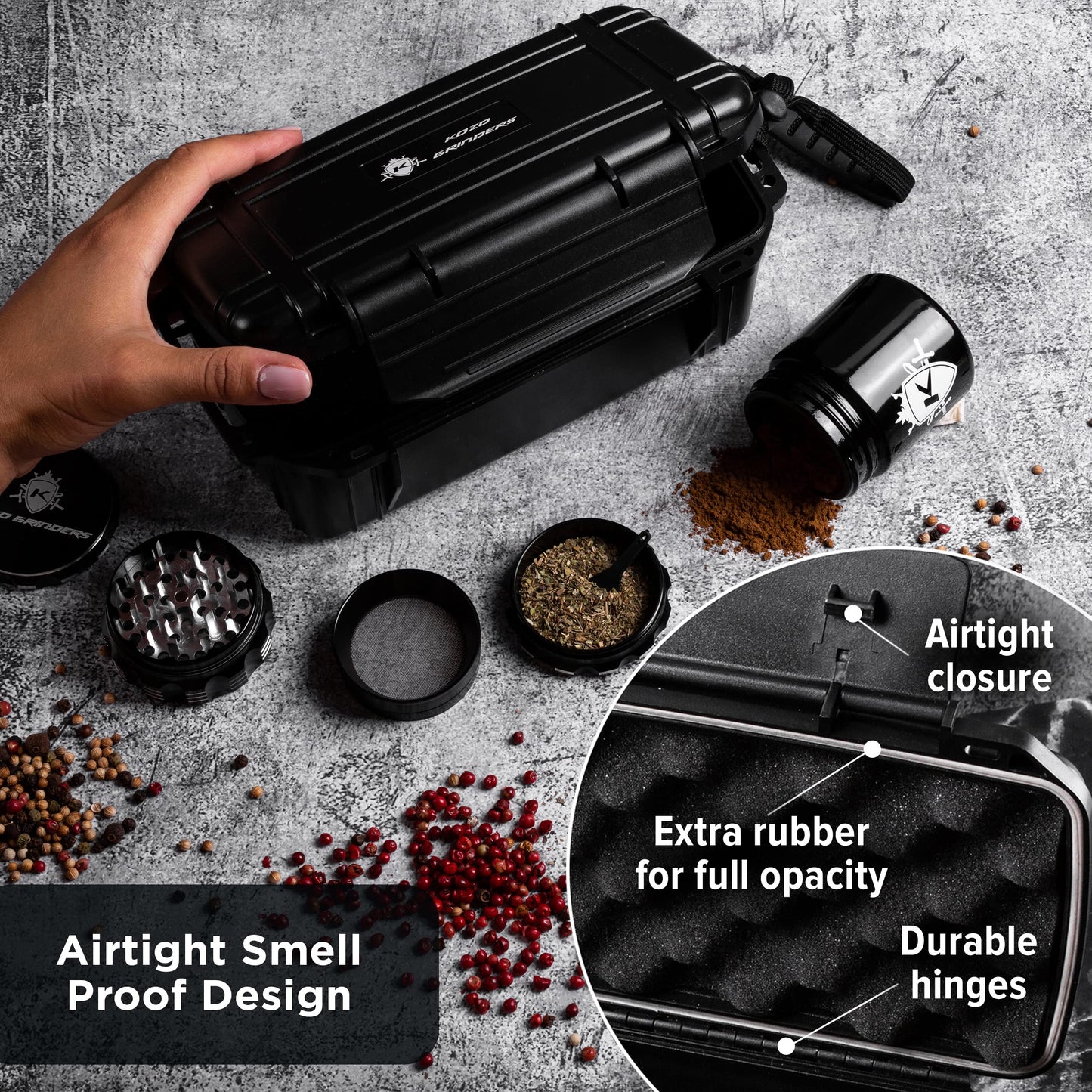 KOZO Rack Premium Black Box with Original Grinders, Tray, and UV Jar. Built-in Lock & Keys - Decorative Storage Rack Set - Perfect for Your Accessories