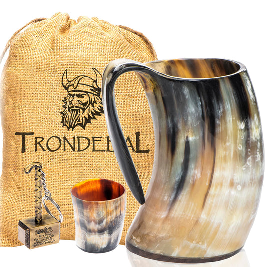 Viking Drinking Horn Mug - Unique Gifts for Men, 15-20 Oz Natural Ox Horn Cup & Cofee Stein | Cool Unique Gift for Brother or Dad, Home Decor Accessories | Shot Glasses for Beer, Ale, Mead, Whiskey