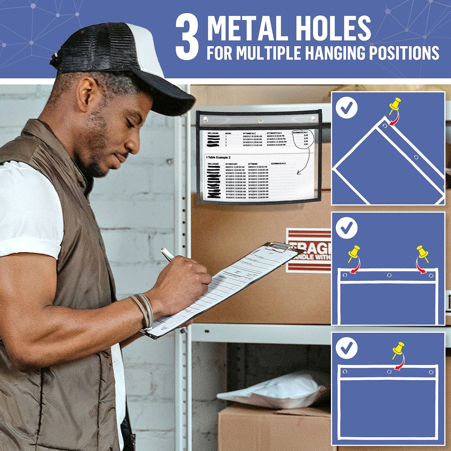 30 Pack Horizontal Job Ticket Holders 8.5x11 - Landscape Shop Ticket Holders 8 1/2 x 11 - Work Order Plastic Sleeves for Documents - Dry Erase Pocket Sleeve - Dry Erase Sleeves Clear Pocket Sleeve