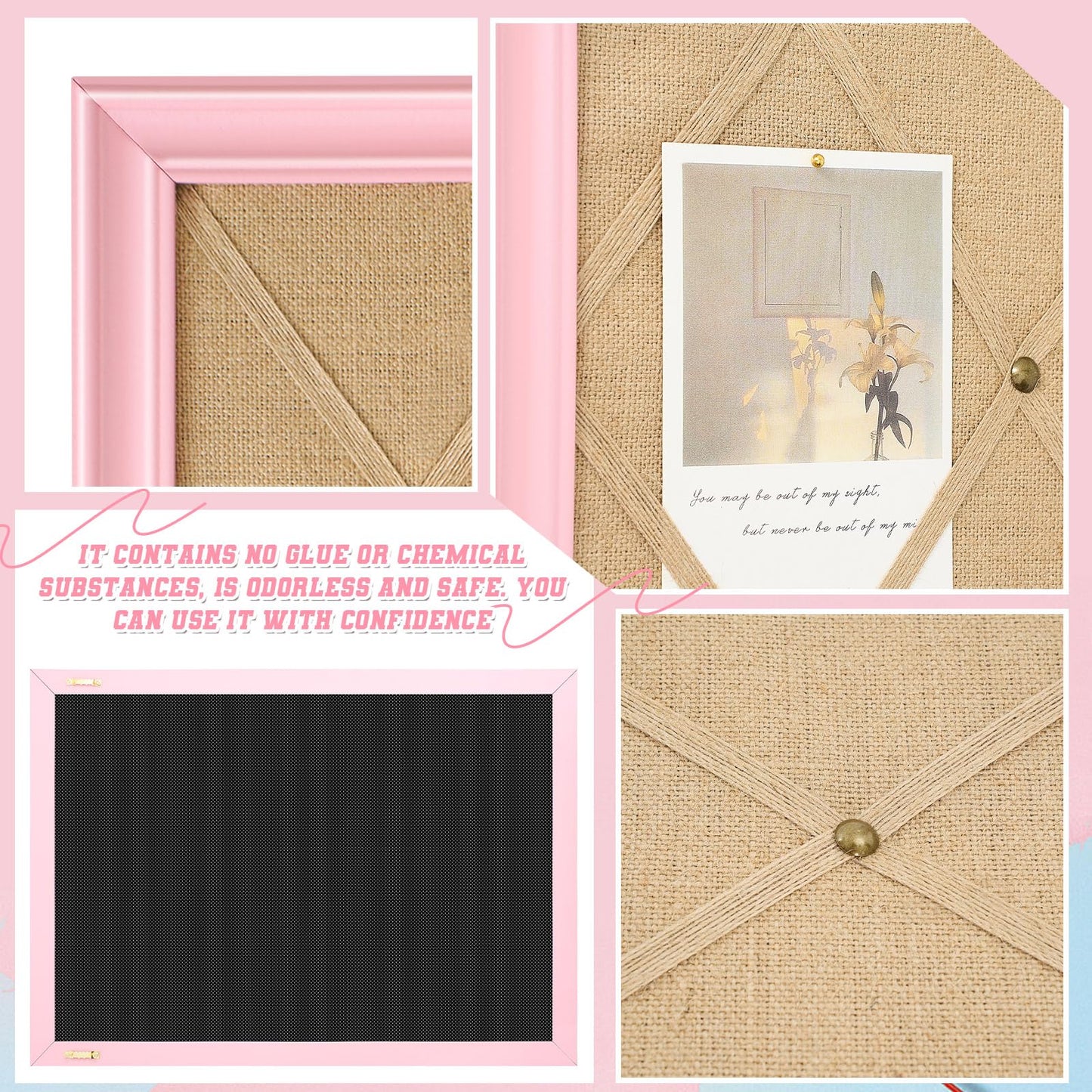 DoubleFill Pink Bulletin Board 21"×27" Pink Linen Fabric Decorative Board Hanging Memo Boards with 20 Pushpins for Women Office Large Cork Bulletin Boards for Home & Office Wall Decor Photos Display
