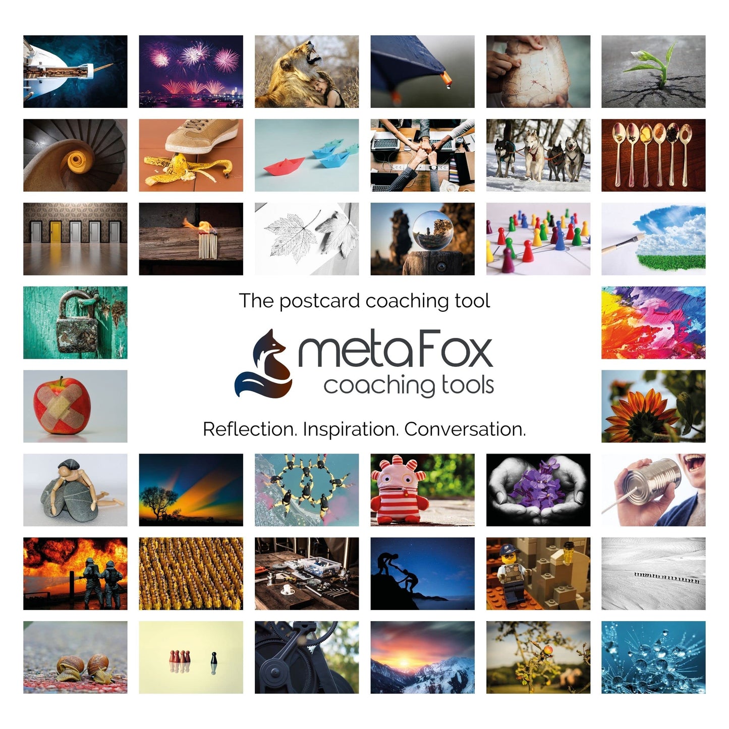 metaFox | Leading Change Postcards Pack | 52 Cards for Coaching & Change Management | Based on the 8-Step Process for Leading Change by John P Kotter