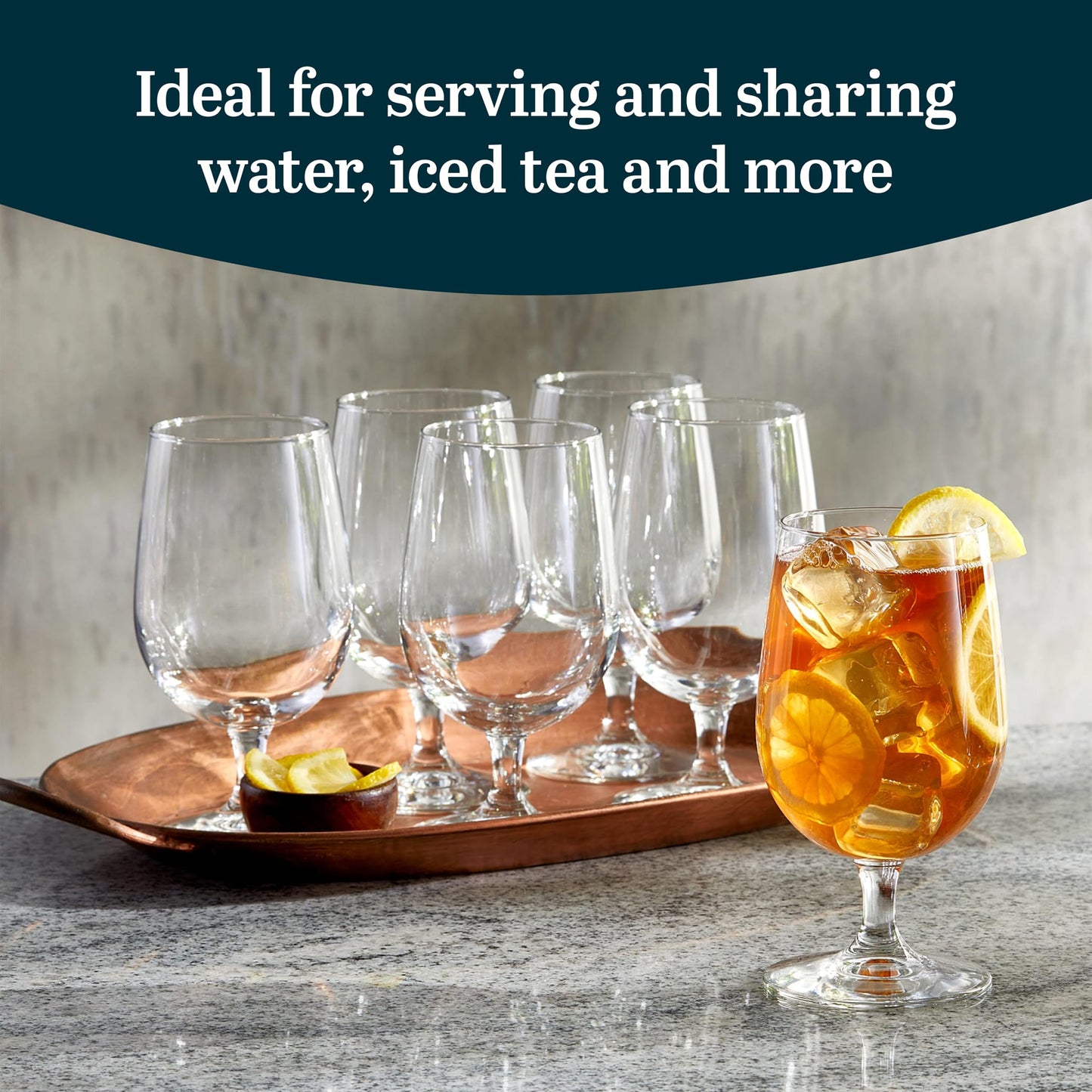 Libbey Entertaining Essentials Stemmed Water Glasses, Clear Multi-Purpose Water Goblet Set of 6, Dishwasher Safe 16 oz Goblet Glasses for Parties
