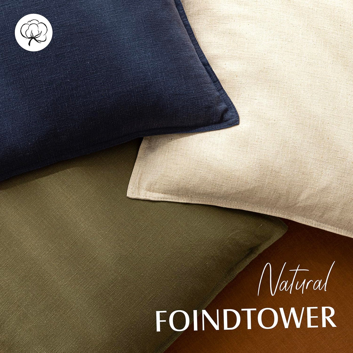 Foindtower Pack of 2, Decorative Linen Soild Throw Pillow Covers Soft Accent Cushion Case Boho Farmhouse Neutral Pillowcase for Couch Sofa Bed Living Room Home Decor 22 x 22 Inch Natural Beige