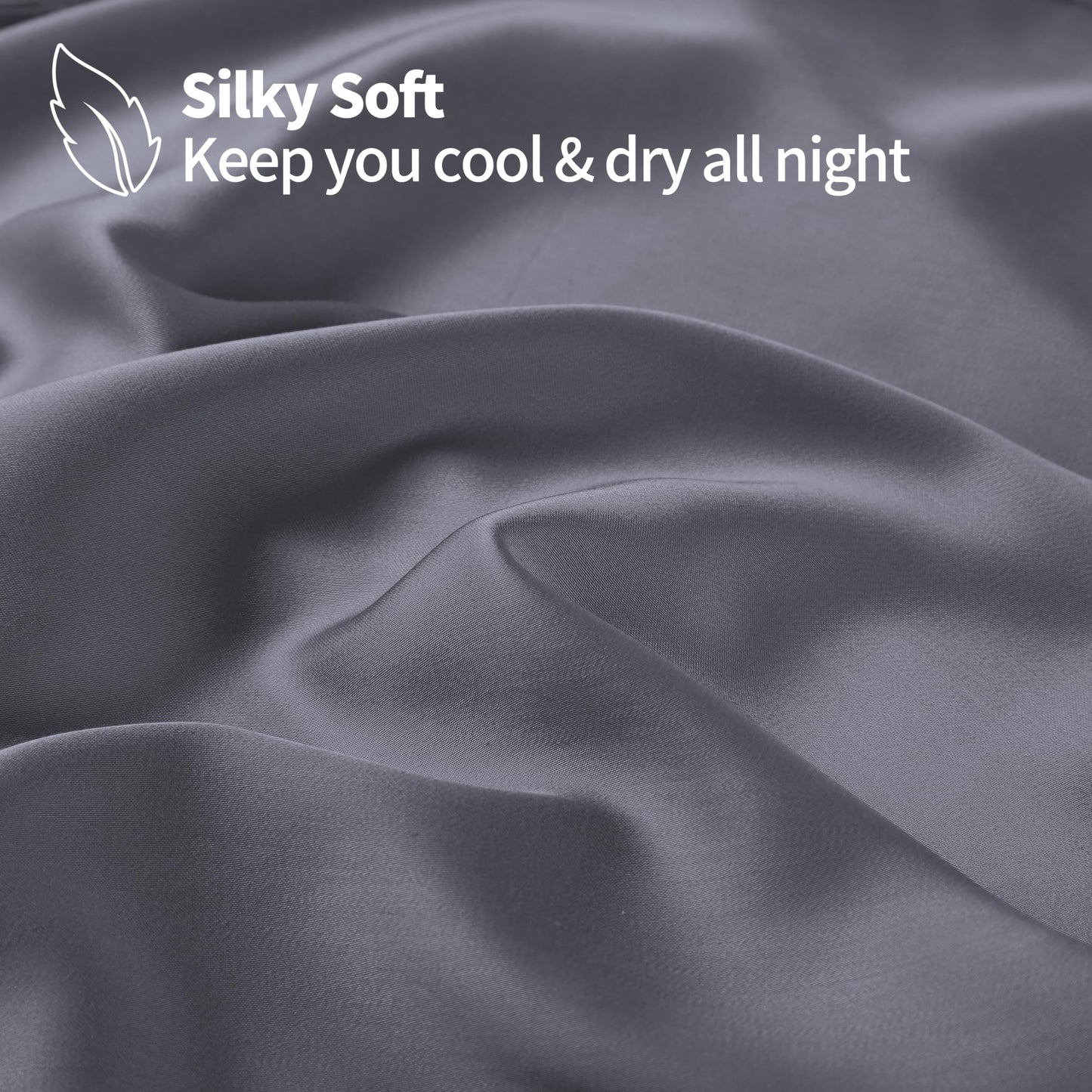Bamboo Viscose Cooling Fitted Sheet King Size Only, 400 Thread Count, 16" Deep Pocket Cooling Bottom Sheets for Hot Sleeper, Silky Soft Breathable (King, Dark Grey