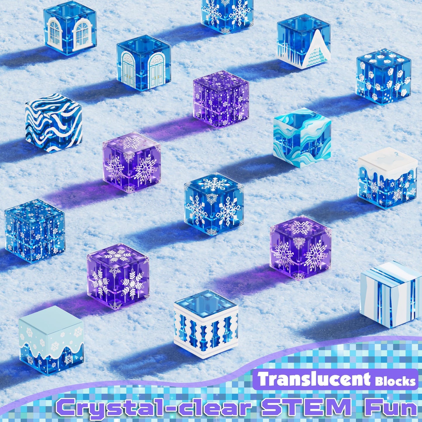 Magnetic Blocks - 100Pcs 0.8in Magnetic Building Block for Kids Ages 4-8, Transparent Magnet Block for Blue Princess Castle Build, Magnet Cubes Tiles Princess Toy for Girl 3 4 5 6 7 8-12 Birthday Gift