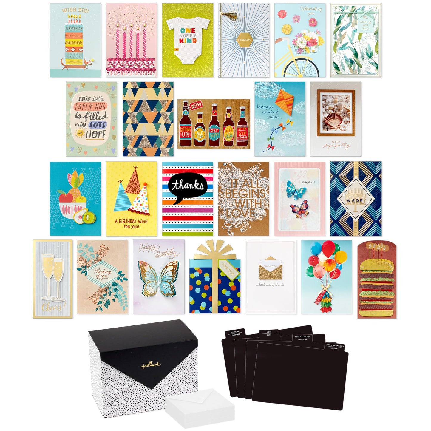 Hallmark Pack of 24 Handmade Assorted Boxed Greeting Cards, Painted Dots-Birthday, Baby Shower, Wedding, Sympathy, Thinking of You, Thank You Cards