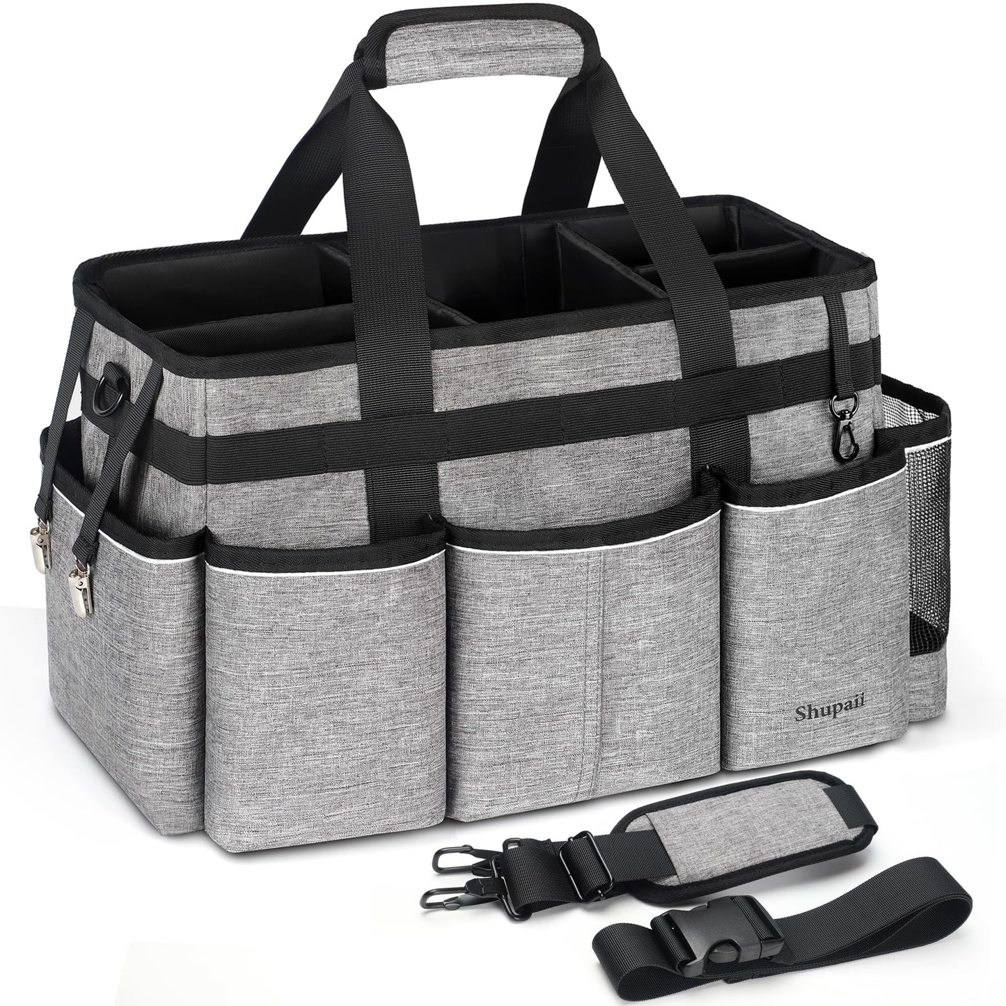 Shupaii Wearable Cleaning Caddy Bag, Cleaning Caddy Supplies Organizer with Handles for Cleaners & Housekeeper, Under Sink & Car Cleaning Tool Organizers Bag with Adjustable Shoulder Strap&Waist Belt