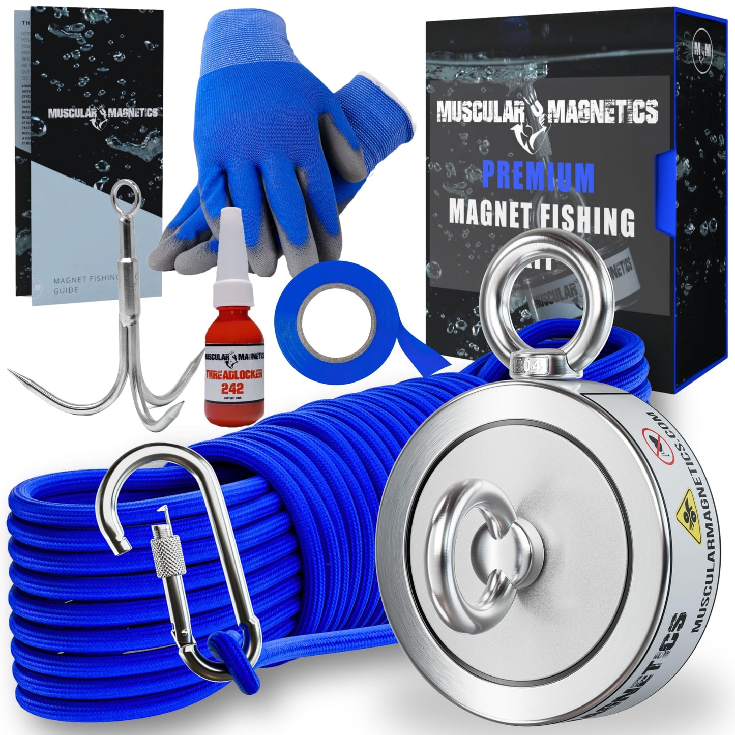 1325 lbs Large Magnet Fishing Kit | Complete Double Sided Fishing Magnet | Includes Strong Neodymium N52 Magnets, Durable 100ft Rope, Grappling Hook + More | Outdoor Treasure Hunting & Metal Detecting