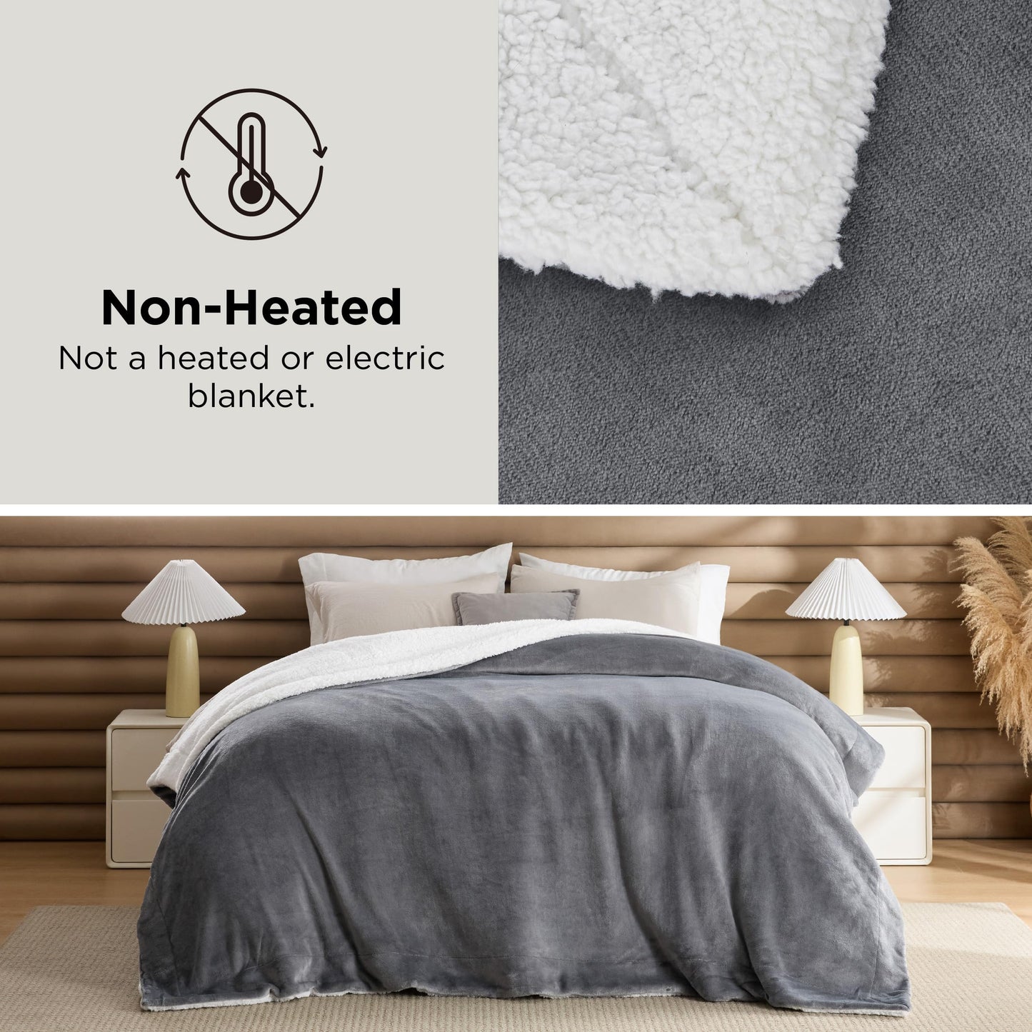 Bedsure GentleSoft Sherpa Fleece Twin Blanket for Couch, Non-Heated, Thick and Warm Throw for Women and Men, Soft Fuzzy Plush Blanket for Winter, Grey, 60x80 Inches