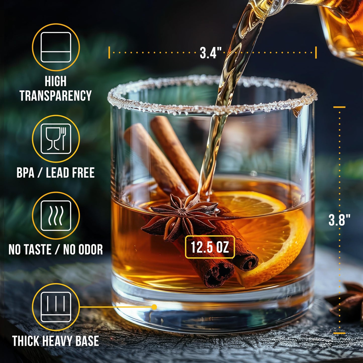 Bravario Unbreakable Whiskey Glasses, Plastic Rocks Glasses — 12.5 oz Clear Dishwasher Safe Tritan Old Fashioned Drinkware, Shatterproof BPA-Free Bourbon Cocktail Set of 8