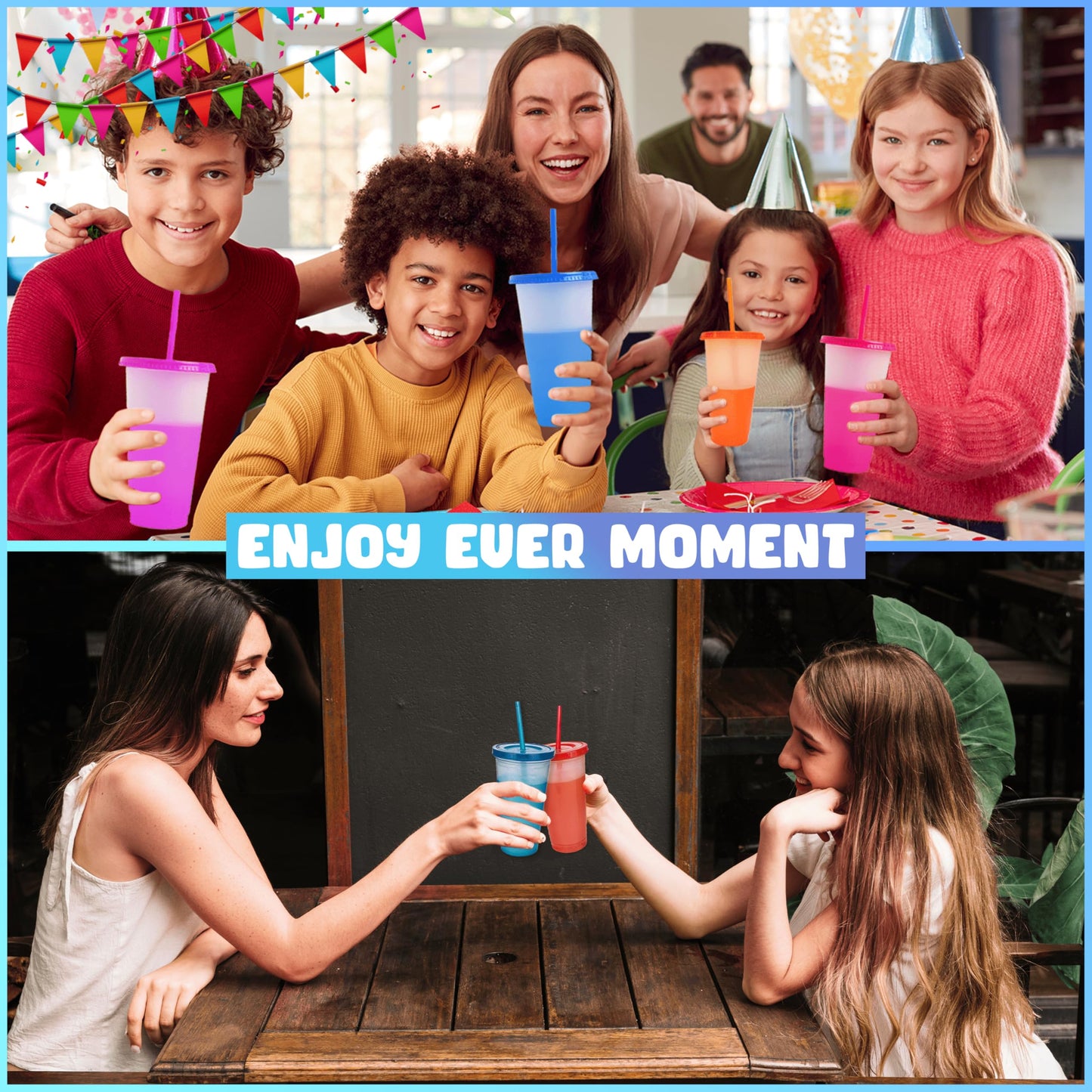 EXITOGLOBAL 19pcs 24oz Color Changing Cups with Lids and Straws, Color Changing Tumbler, Reusable Cups with Lids in Multicolors Perfect for Cold Drinks, Cold Coffee, Smoothie etc