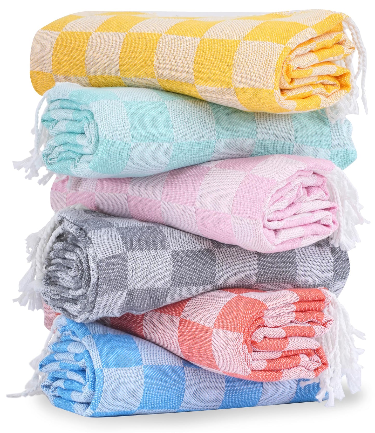 6 Packs Turkish Beach Towel Vacation Essentials Blanket Set Pool Bath Towels Bulk Multipack Travel Sand Free Quick Dry Extra Large Oversized Cute Big Soft Lightweight Compact Checkered Cloud Women
