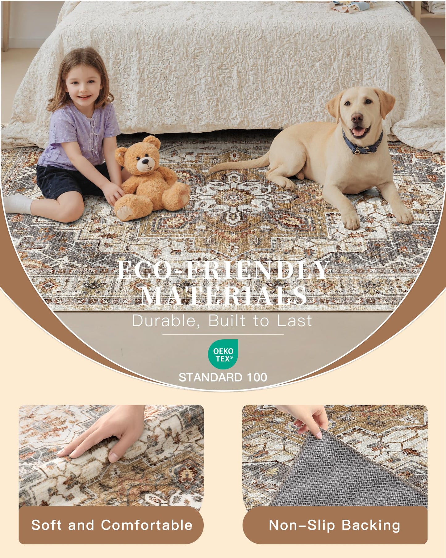 Madane Hallway Runner 3x8, Kitchen Rugs Washable Entryway Rug Vintage Kitchen Runners Non Slip Indoor Area Rug Farmhouse Carpet Runner for Bathroom Living Room Bedroom (3 X 8, Turmeric/Grey)