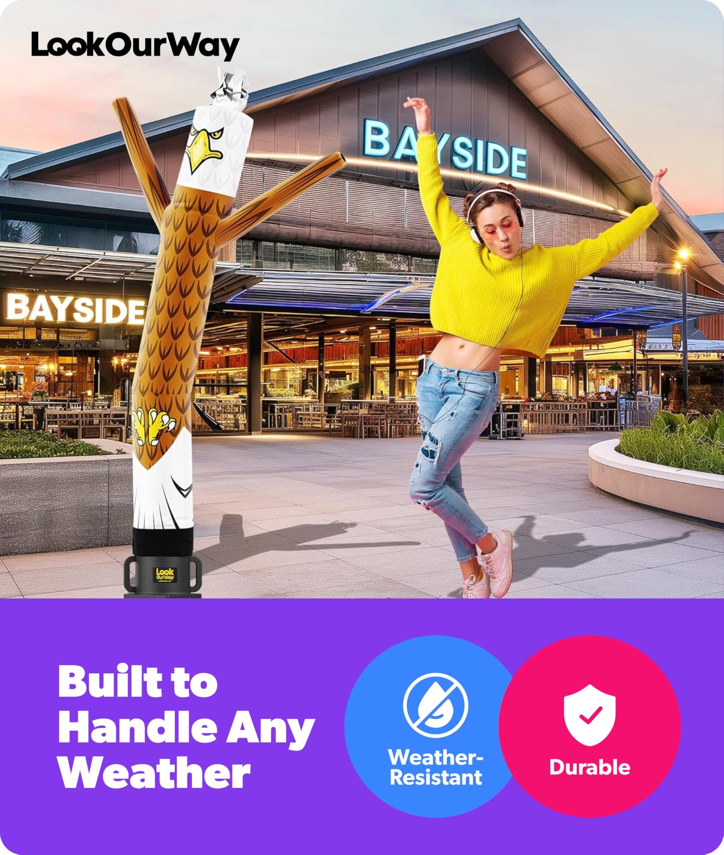 LookOurWay Air Dancers Wacky Waving Inflatable Tube Man Attachment - 6 Feet Tall Advertising Air Dancer Waving Man Inflatable Tube Guy - Blower Not Included - Eagle
