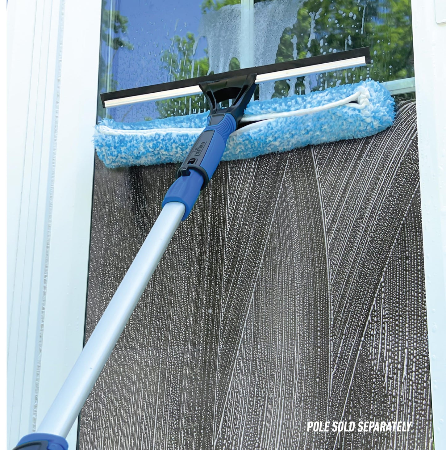 Unger Professional Connect and Clean 2-in-1 Squeegee and Scrubber, 14” Window Cleaning Tool, Essential Glass Cleaner for Commercial and Residential Use, Reusable Microfiber Sleeve, Streak-Free Results