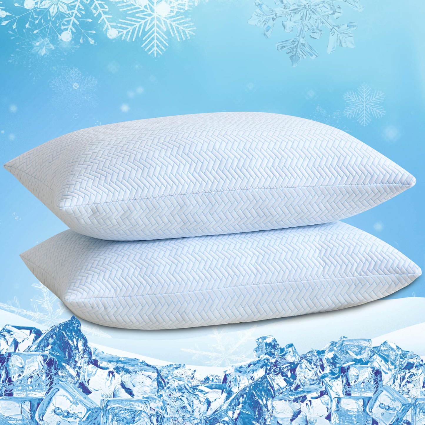 DOWNCOOL Cooling Pillow Queen Size Set of 2, Adjustable Shredded Memory Foam Pillows for Sleeping, Cool Bed Pillows for Hot Sleepers, Supportive Firm Pillow for Side Back Stomach Sleepers, 20X30