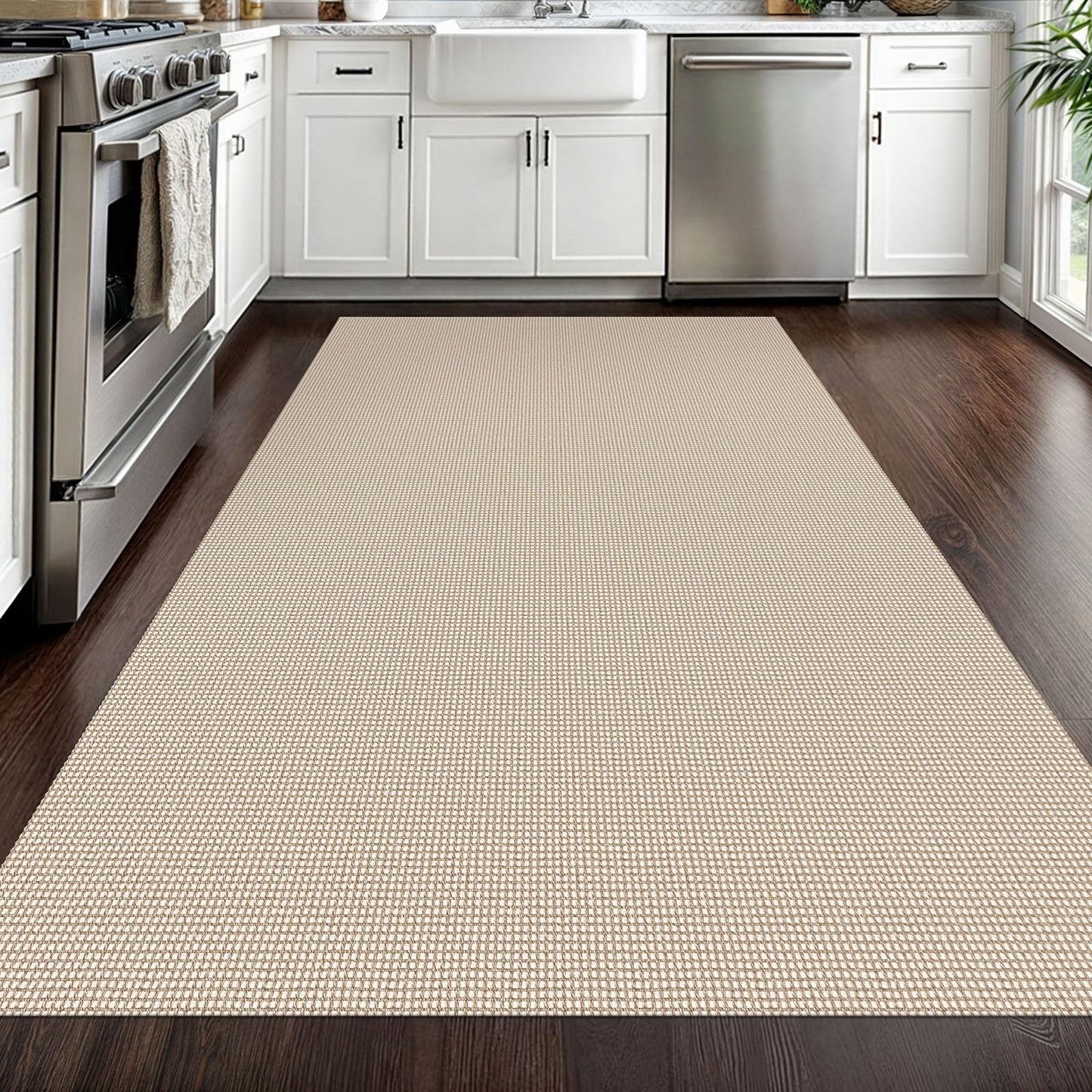 EARTHALL Woven Area Rug 4x6 Ft Washable Rugs for Entryway Non Slip Braided Throw Rugs Bedroom Carpet Cotton Entry Rug Cotton Floor Carpets for Bedroom Dining Room Living Room, Beige/Khaki