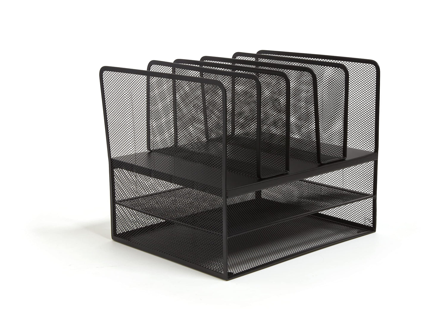 TRU RED Wire Mesh File Organizer, 7‑Compartment, Matte Black – Vertical Desktop Sorter for Files, Folders & Mail
