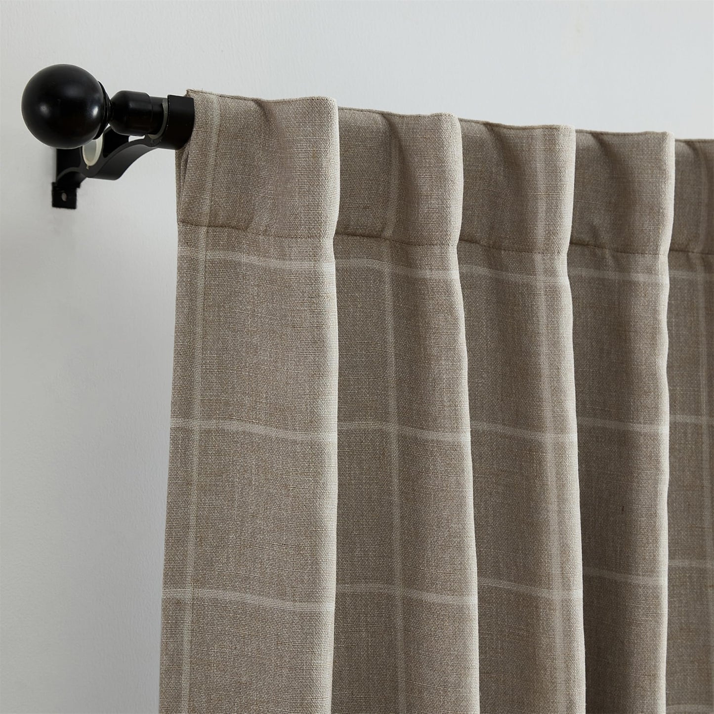 Elrene Home Fashions Sawyer Windowpane Plaid Room Darkening Single Window Curtain Panel with Rod Pocket/Back Tabs for Living Room/Bedroom/Office, 52"x84", Taupe