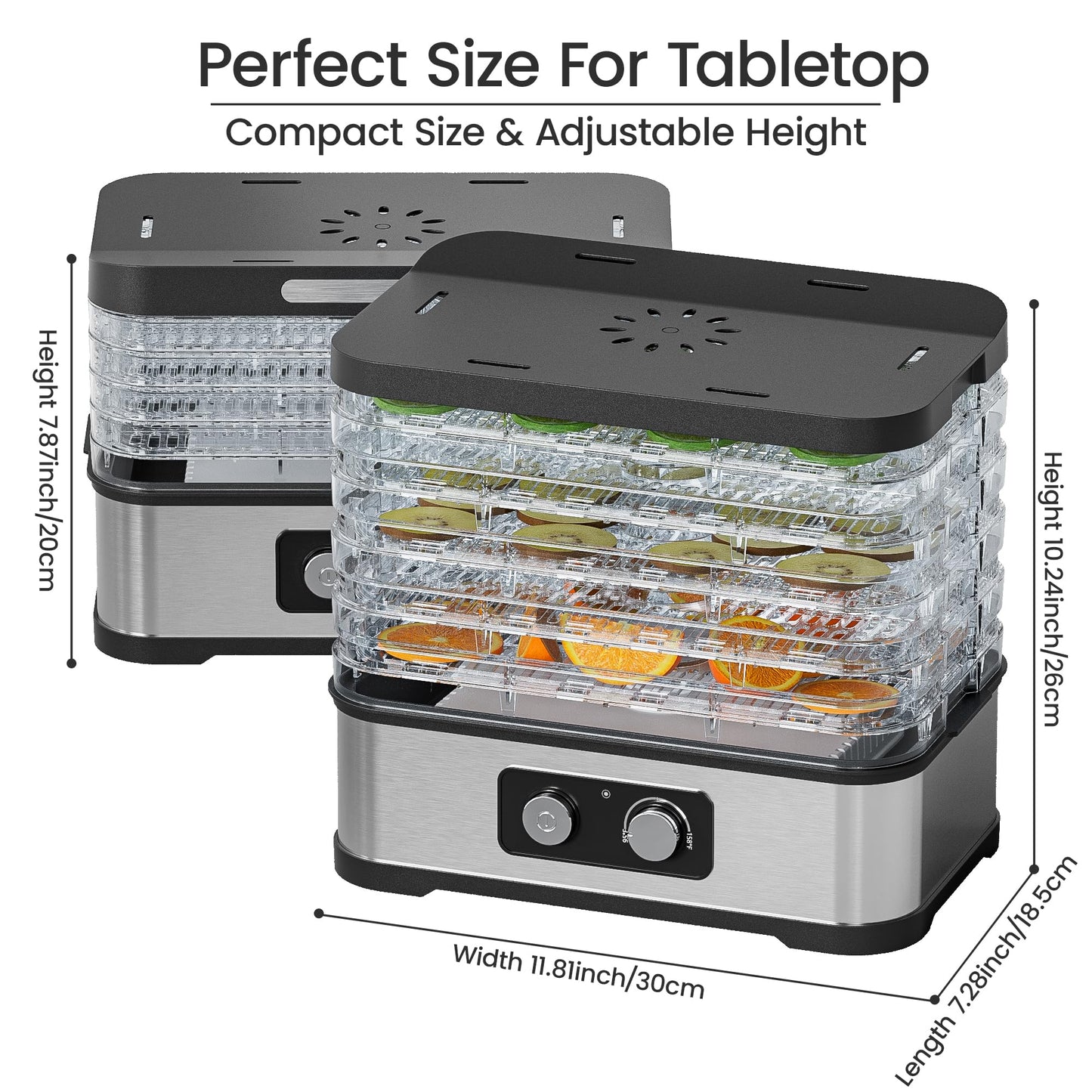 Food Dehydrator Machine for Jerky, 5 Stackable BPA-Free Trays with Temperature Control, 250W Small Dehydrator for Fruit, Beef and Deer Jerky, Mushroom, Herbs, Recipe Included, 72H Max