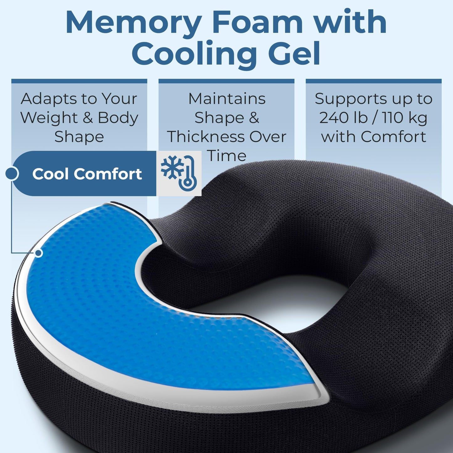 5 STARS UNITED Donut Pillow Hemorrhoid Tailbone Cushion – Large Floor Cushion for Pain Relief – Coccyx, Prostate, Sciatica, Pelvic Floor, Pressure Sores, Pregnancy, Postpartum Recovery, Arctic Black