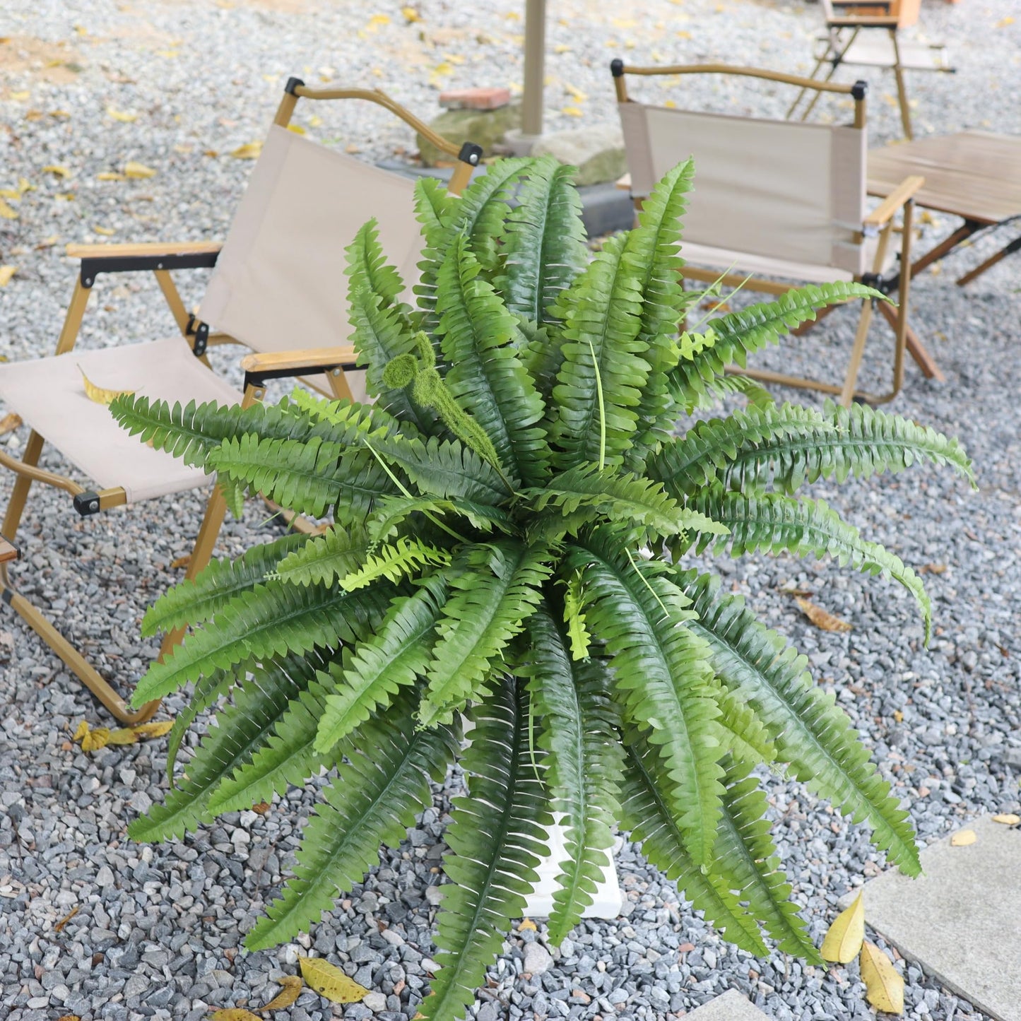 zooFernzoom Artificial Ferns for Outdoors & Indoors, 45in Large Fake Ferns Plants with 55 Fronds & Fiddlehead - 2 Stems Looks Real Faux Fern Greenery for Porch Garden Home Office Decor