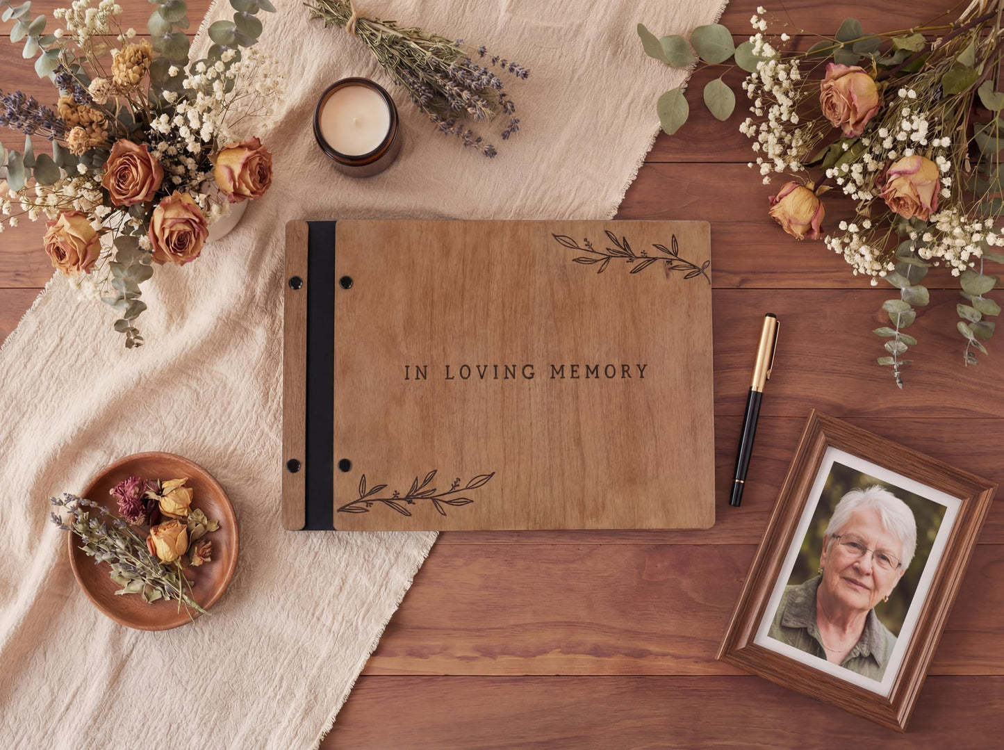 Aspen Studio Funeral Guest Book with Signing Pen in Loving Memory Wooden Funeral Guest Book for Memorial Funeral Service with Signing Pen for Funeral Reception