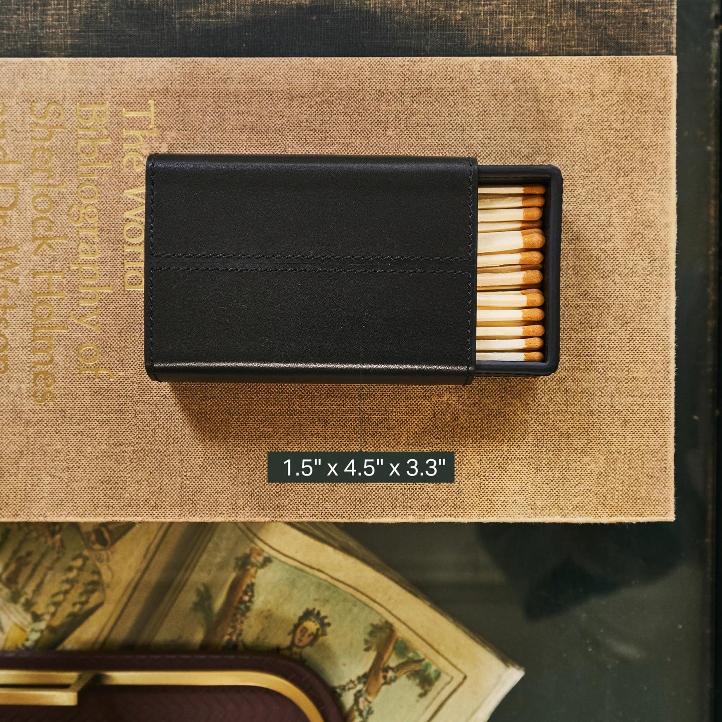 Preston Lane Mayfair Handmade Leather Matchstriker – Decorative Matchbox Holder with Built-In Striker, Stylish Coffee Table & Mantle Accent, Ink