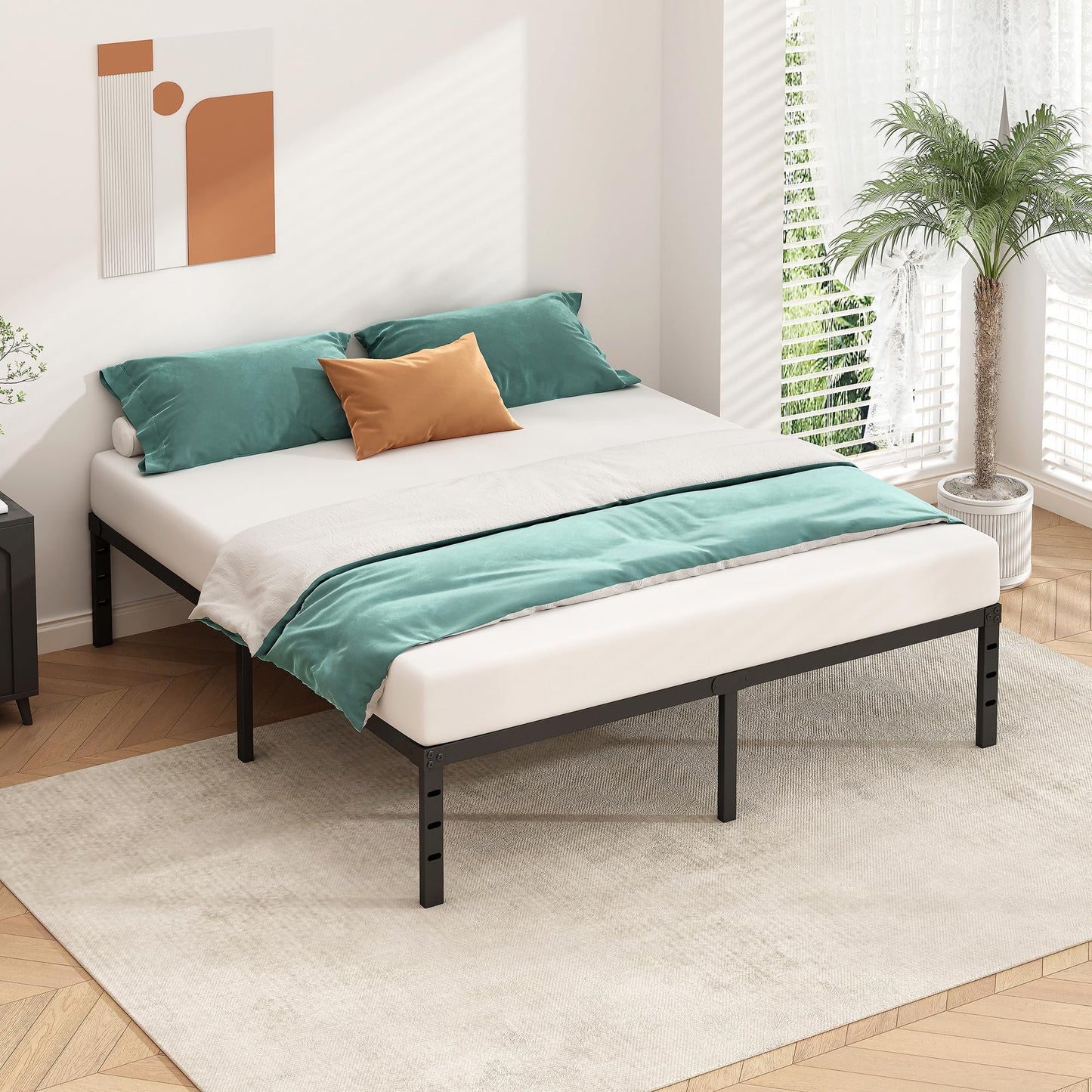 HLIPHA Metal Platform Bed Frame 18 Inch Tall,No Box Spring Needed,Queen Size Bed with Heavy Duty Strong Support Slats,Easy to Assemble,Black