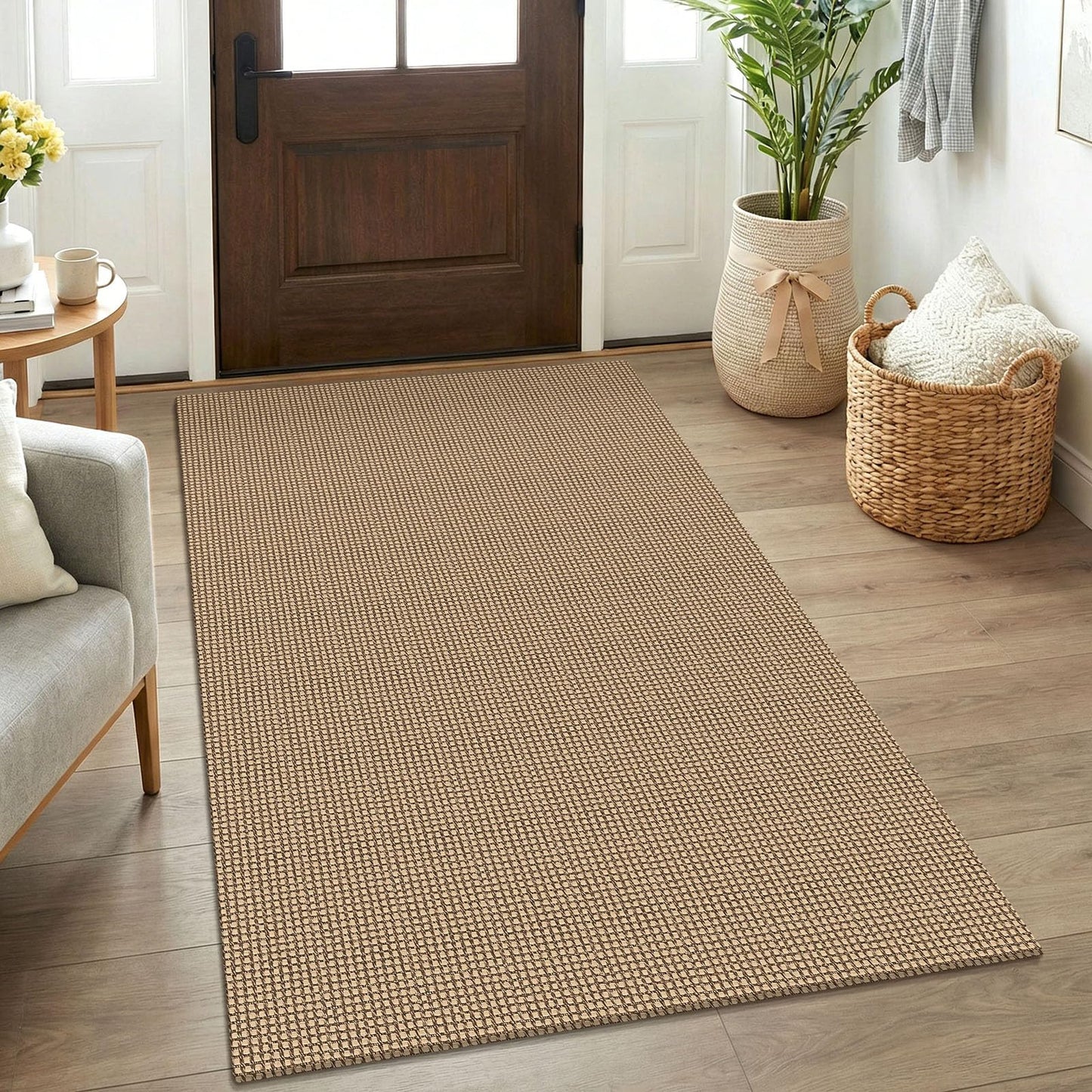 KOZYFLY Boho Rugs for Entryway 3x5 ft Washable Area Rug Non Slip Rubber Backed Entry Rug Woven Indoor Door Mat Cotton Kitchen Rugs Floor Carpet for Entryway, Foyer, Backdoor, Orange Beige/Tan/Brown