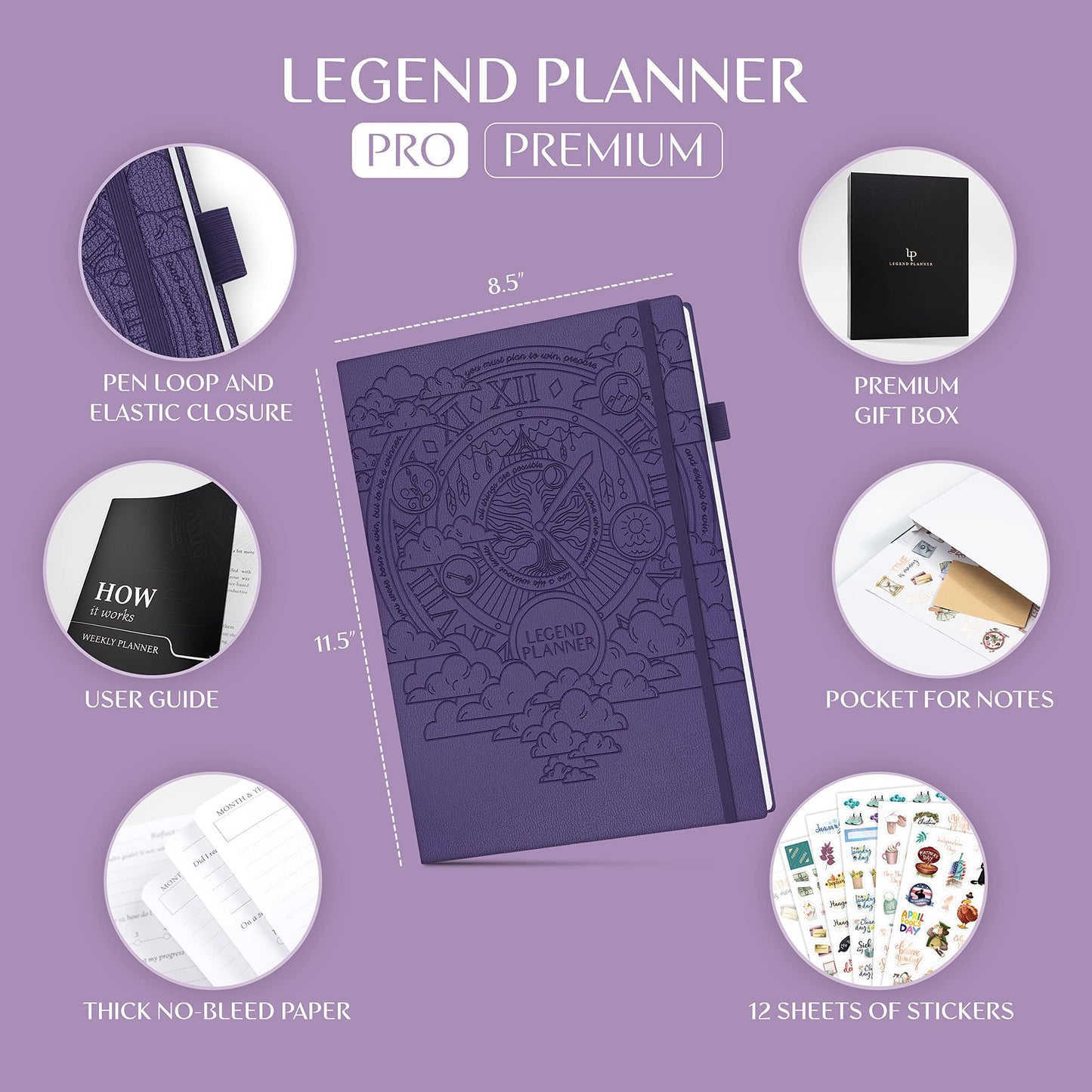 Legend Planner PRO Premium – Large Undated Weekly, Monthly & Budget Planner with Habit Tracker – Life Organizer for Time & Task Management, Goal Setting & Productivity – A4 size (Purple)