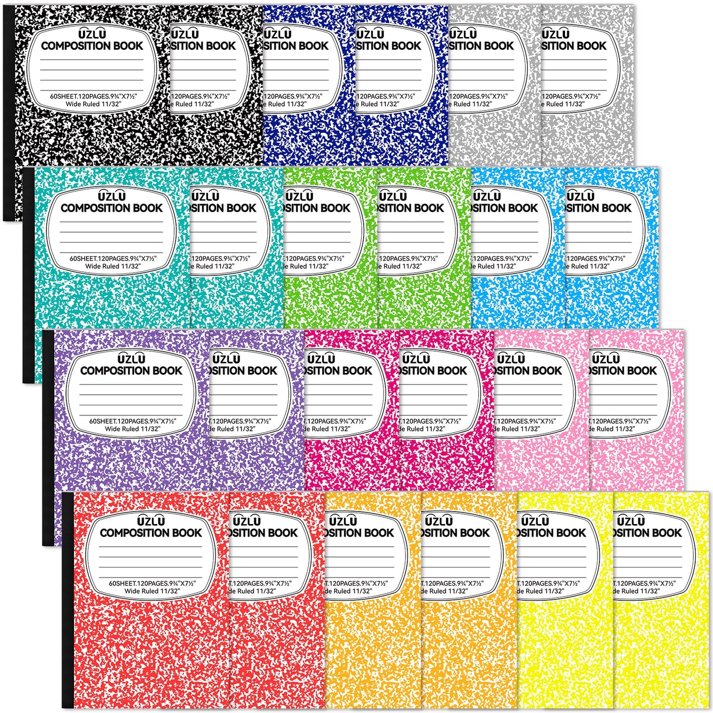 24 Pack 9.75 x 7.5 in Large Composition Notebooks Bulk 12 Color Wide Ruled Composition Books Marble Journal Notebook 60 Sheets per Book for Aldult Student College Office Back to School Supplies
