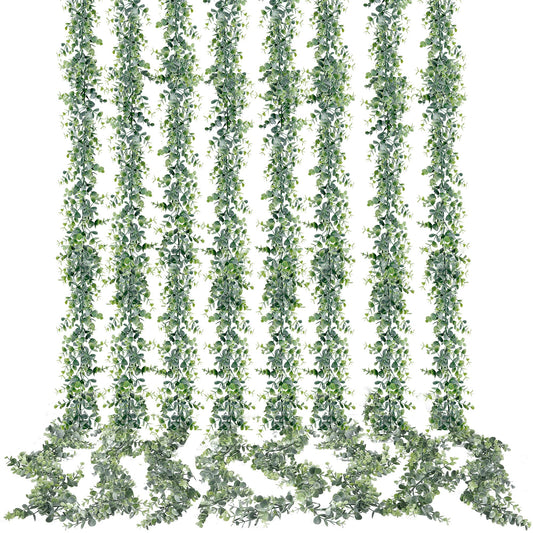 Sggvecsy Artificial Eucalyptus Garland 8 Pack Fake Eucalyptus Greenery Garland Faux Hanging Plants Artificial Vines, 5.6 Feet/Strand for Wedding Backdrop Arch Wall Table Party Outdoor Festival Decor