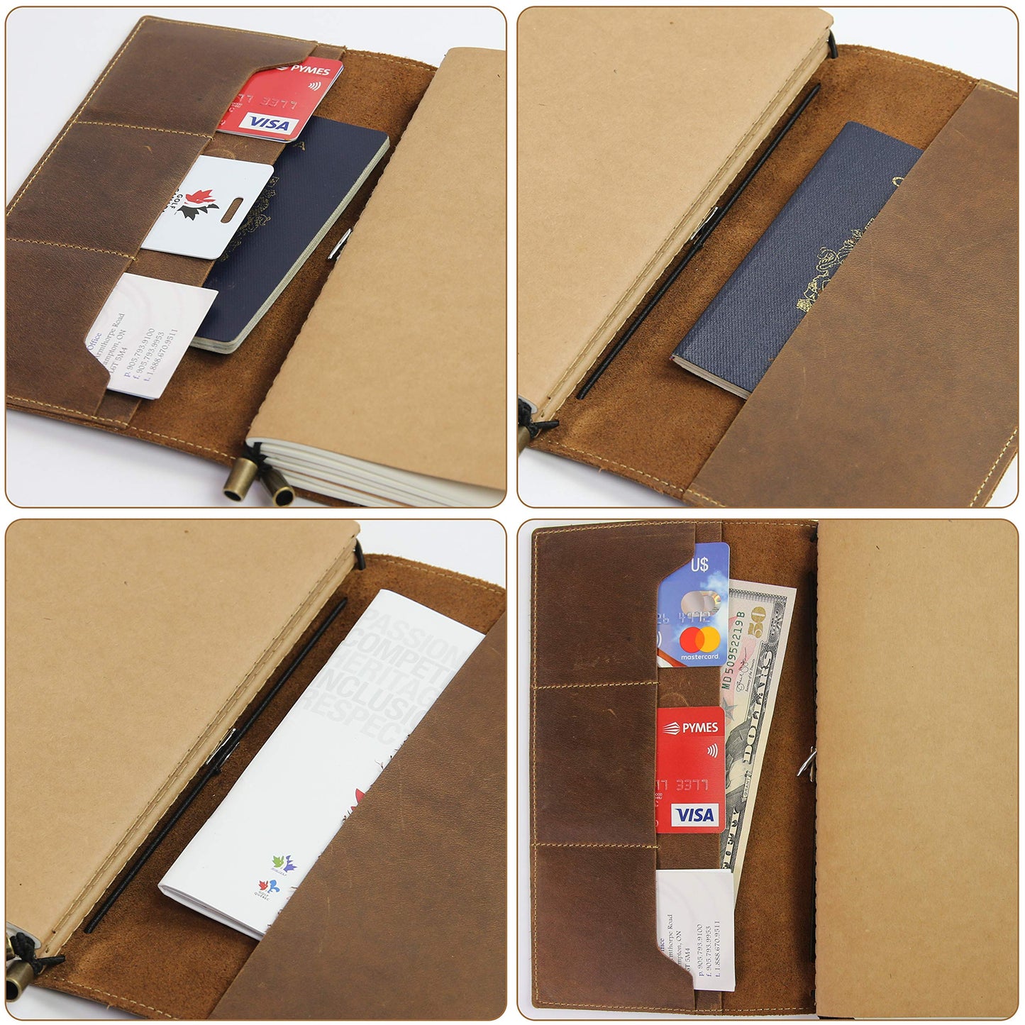 WANDERINGS Regular Size Travelers Notebook with Pockets - 4.5" x 8.5" (11.5 x 22cm) - Refillable Travelers Journal -Leather Journal, Includes 100 GSM Blank Inserts