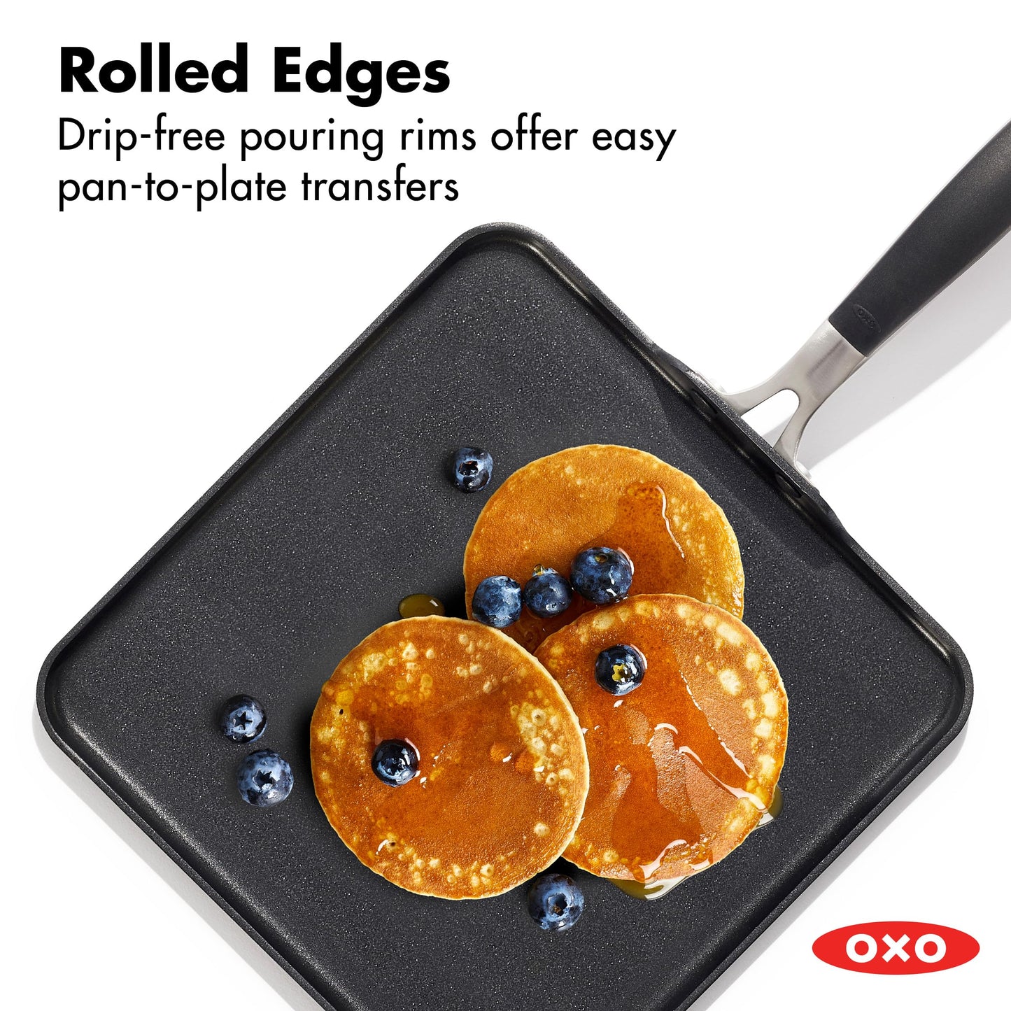 OXO 11” Non-Stick Every Day Square Griddle, BPA-Free Comfort Grip Silicone Handle, Dishwasher & Oven Safe, PFAS-Free Ceramic Skillet, Pancake Pan, Black