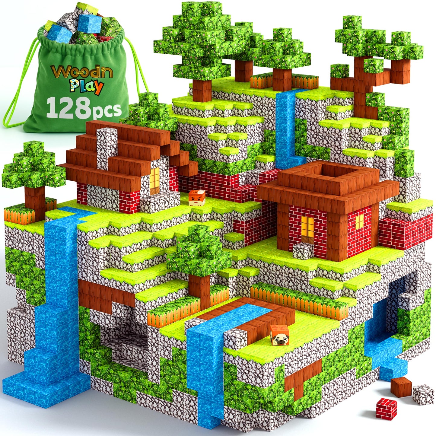 Magnetic Blocks Cubes 128PCS - STEM Cube Building Blocks & Magnet Cubes, Fidget, Montessori for Kids Ages 3-5 & 5-7 & 8-12, Magnetic Kit Cubes, Construction Magnet Toys Blocks Birthday Gifts