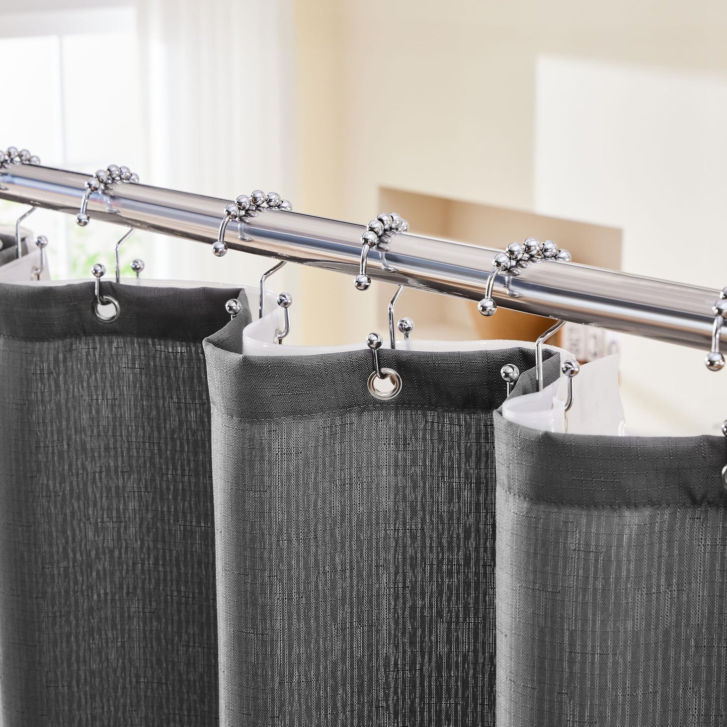 Lameirose Grey Shower Curtain and Liner, 3 in 1 Shower Curtain Set with 12 Double Sided Shower Curtain Hooks, Cloth Shower Curtains for Bathroom,Waterproof, 72" W*72" H