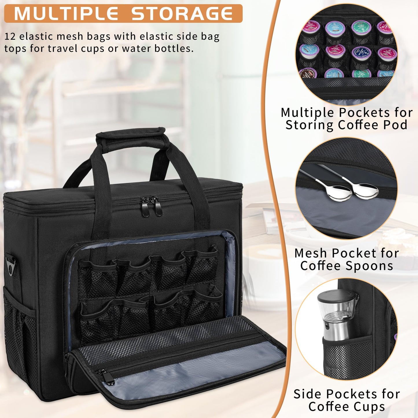 OUUTMEE Coffee Maker Carrying Bag Compatible with Keurig K-Slim/K-Express/K-Iced/Ninja PB051/PB041ST, Single Serve Coffee Brewer Portable Storage Bag with Extra Pockets, Storage Tote Case