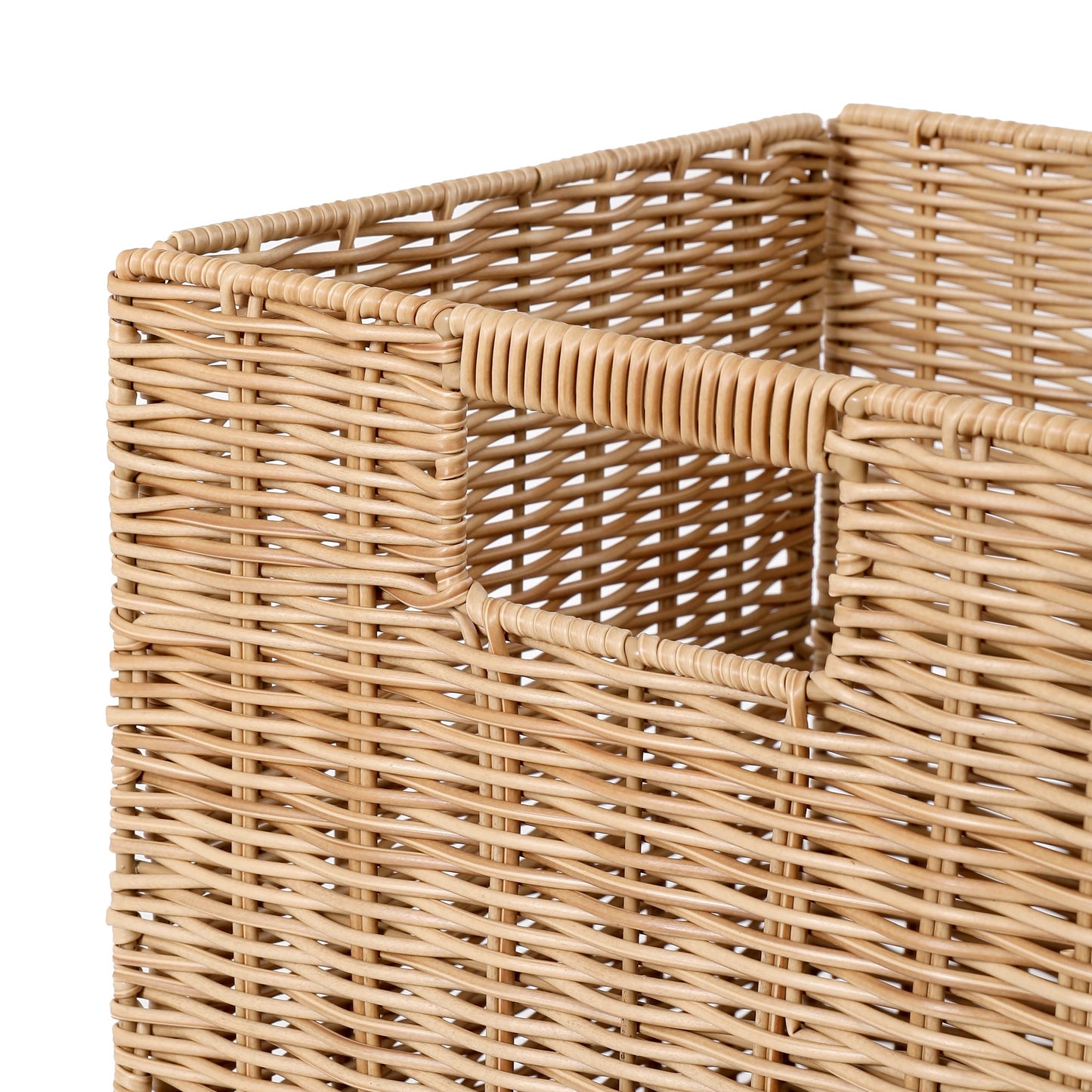 10.5 x 10.5 in Plastic Wicker Baskets for Cube Storage, Collapsible Square Wicker Storage Basket Set of 3, Rattan Storage Cube, Square Baskets for Shelves - Khaki