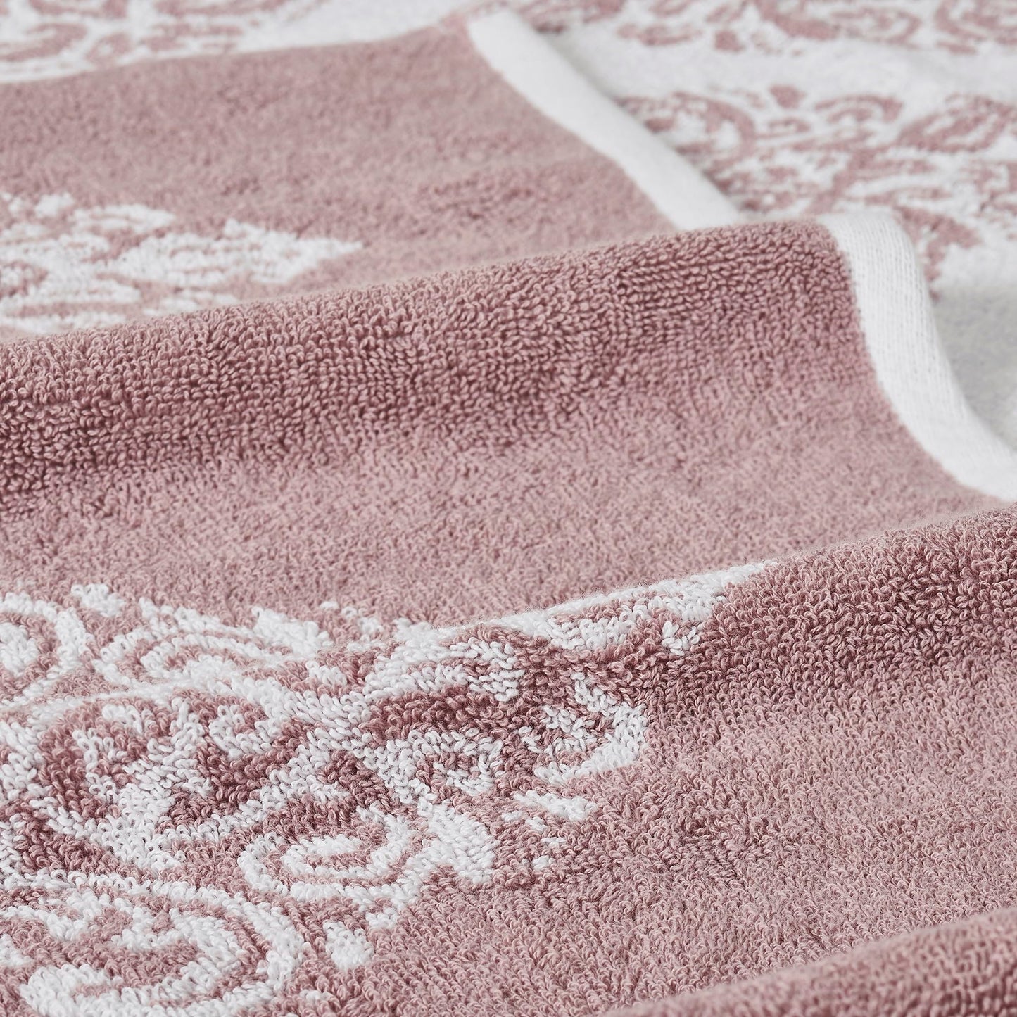 Modern Threads 6 Piece Reversible Yarn Dyed Jacquard Towel Set Artesia Damask Woodrose