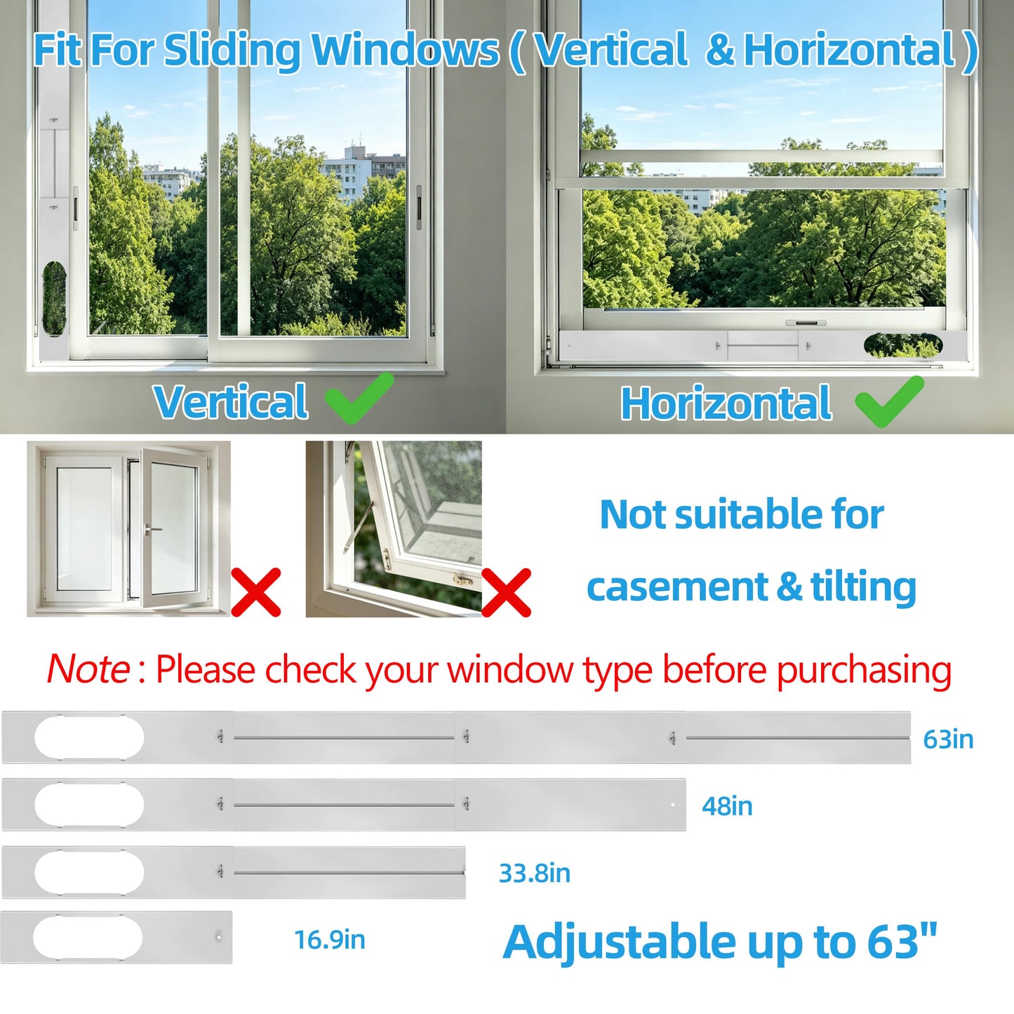 ForeverShine Portable Air Conditioner Window Vent Kit – Adjustable AC Window Kit Fits Sliding Horizontal & Vertical Windows, Includes 5.9” Exhaust Hose