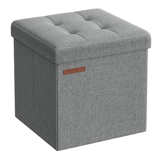 SONGMICS Storage Ottoman, Foldable Small Ottoman Foot Rest, 11.8 Inches Foot Stool, Cube Ottoman with Storage, Load up to 286 lb, for Living Room, Bedroom, Dorm, Light Gray ULSF028G02