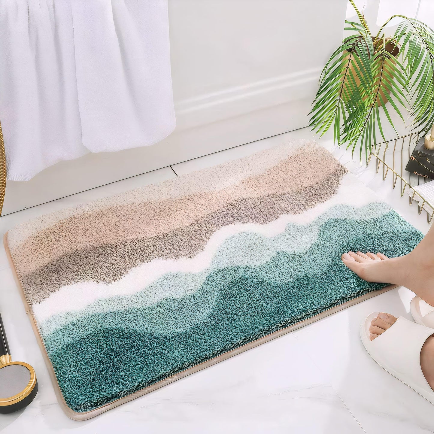 HRILO Microfiber Bathroom Rugs, Absorbent Soft Shaggy Carpet Floor Mats for Shower Tub Sink Toilet, Non-Slip Plush Carpet Floor Mats for Living Room Bedroom Kitchen ，Green，32 X 20 Inches
